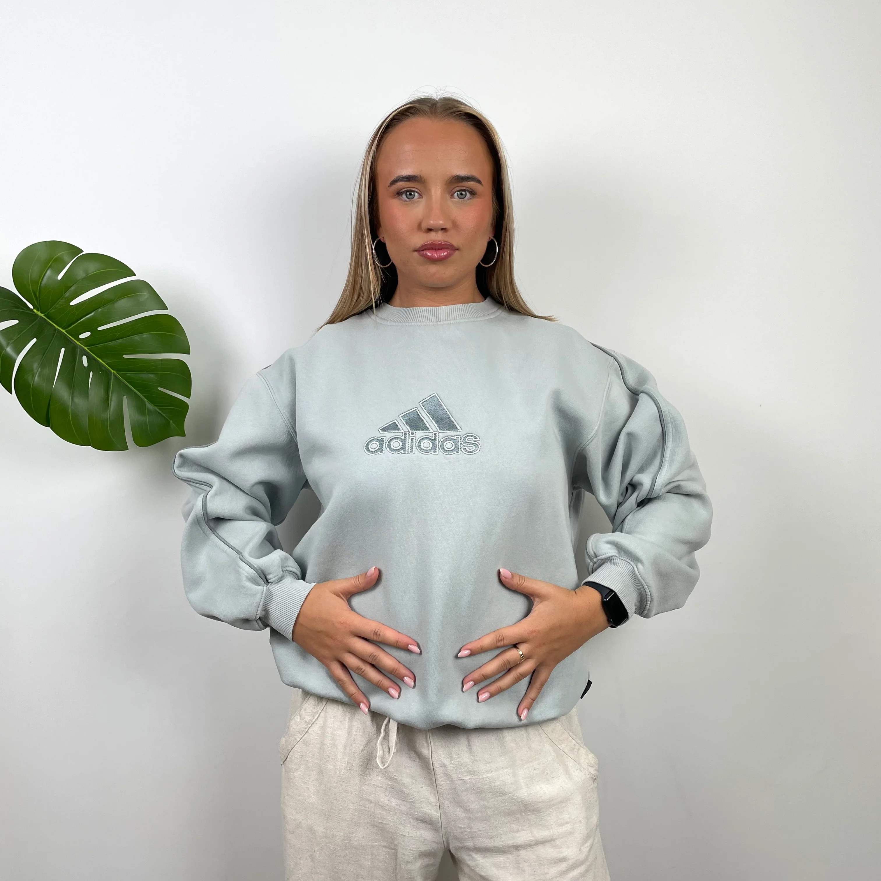 Adidas Baby Blue Embroidered Spell Out Sweatshirt (M)