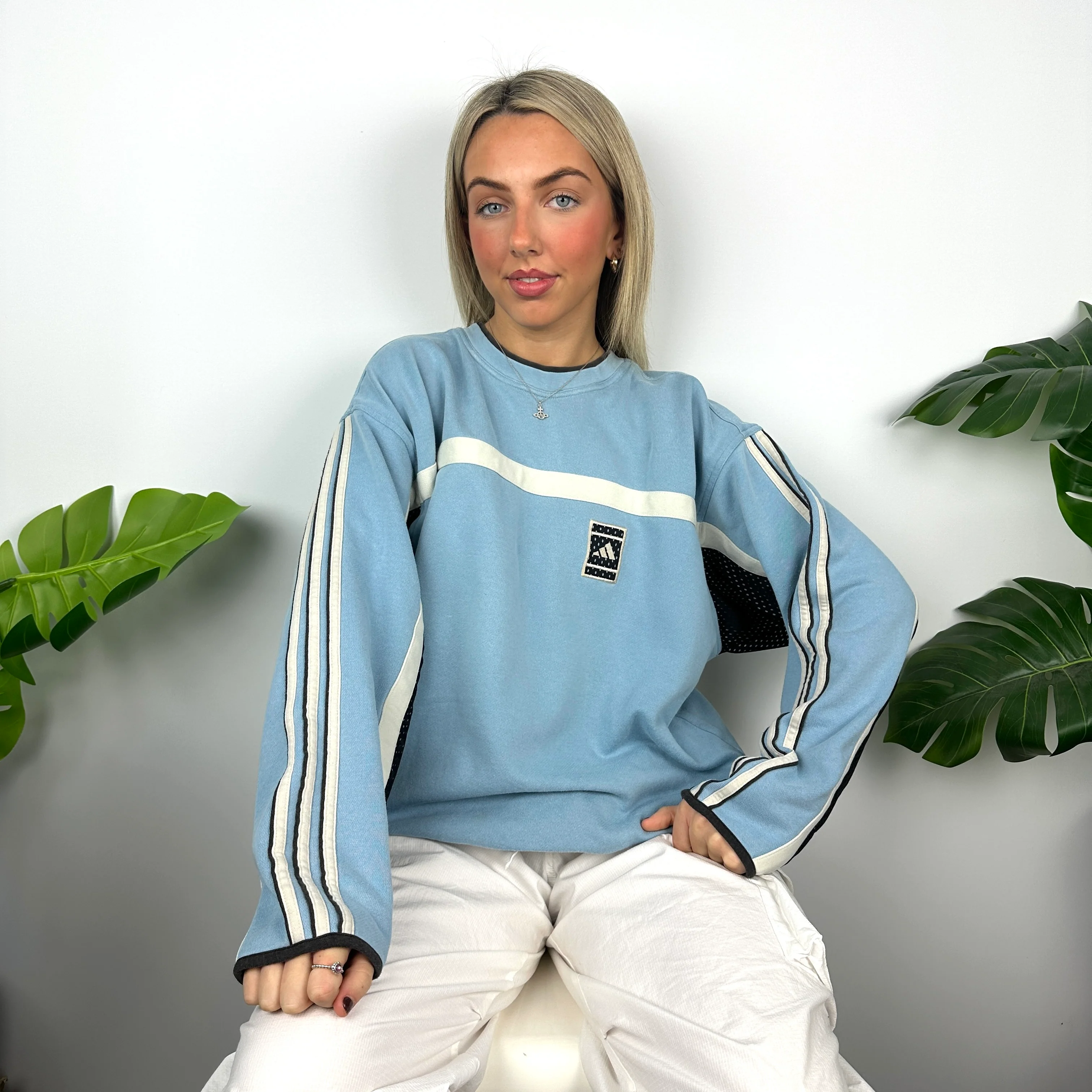 Adidas Baby Blue Embroidered Spell Out Sweatshirt (L) - Image 5