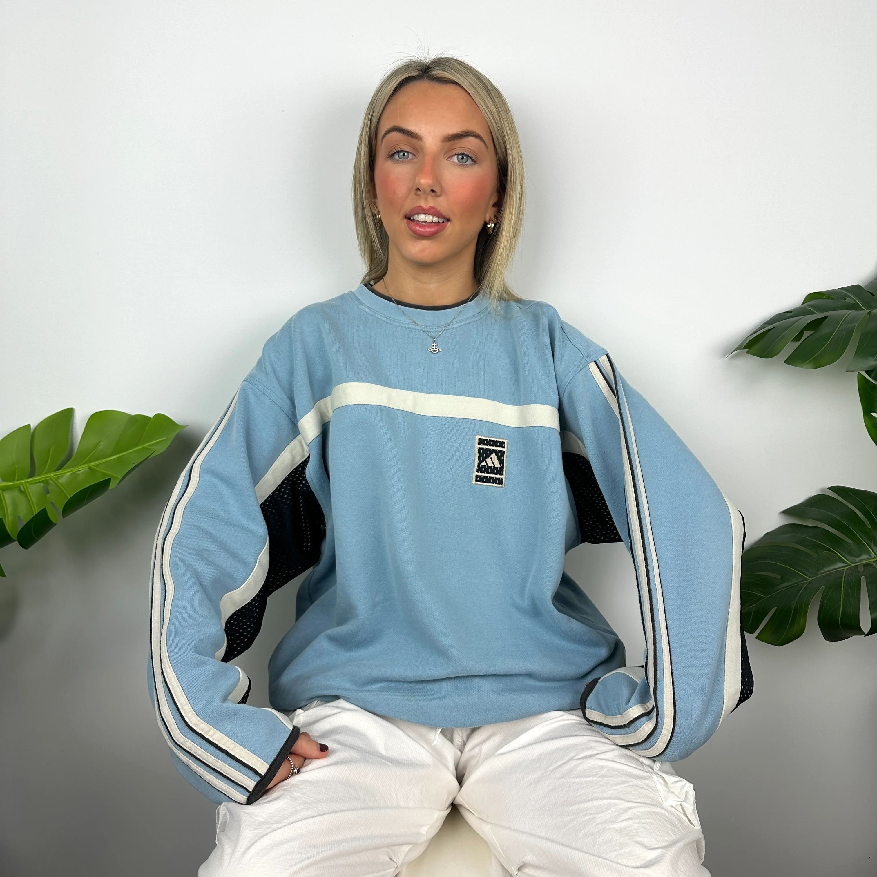 Adidas Baby Blue Embroidered Spell Out Sweatshirt (L) - Image 7