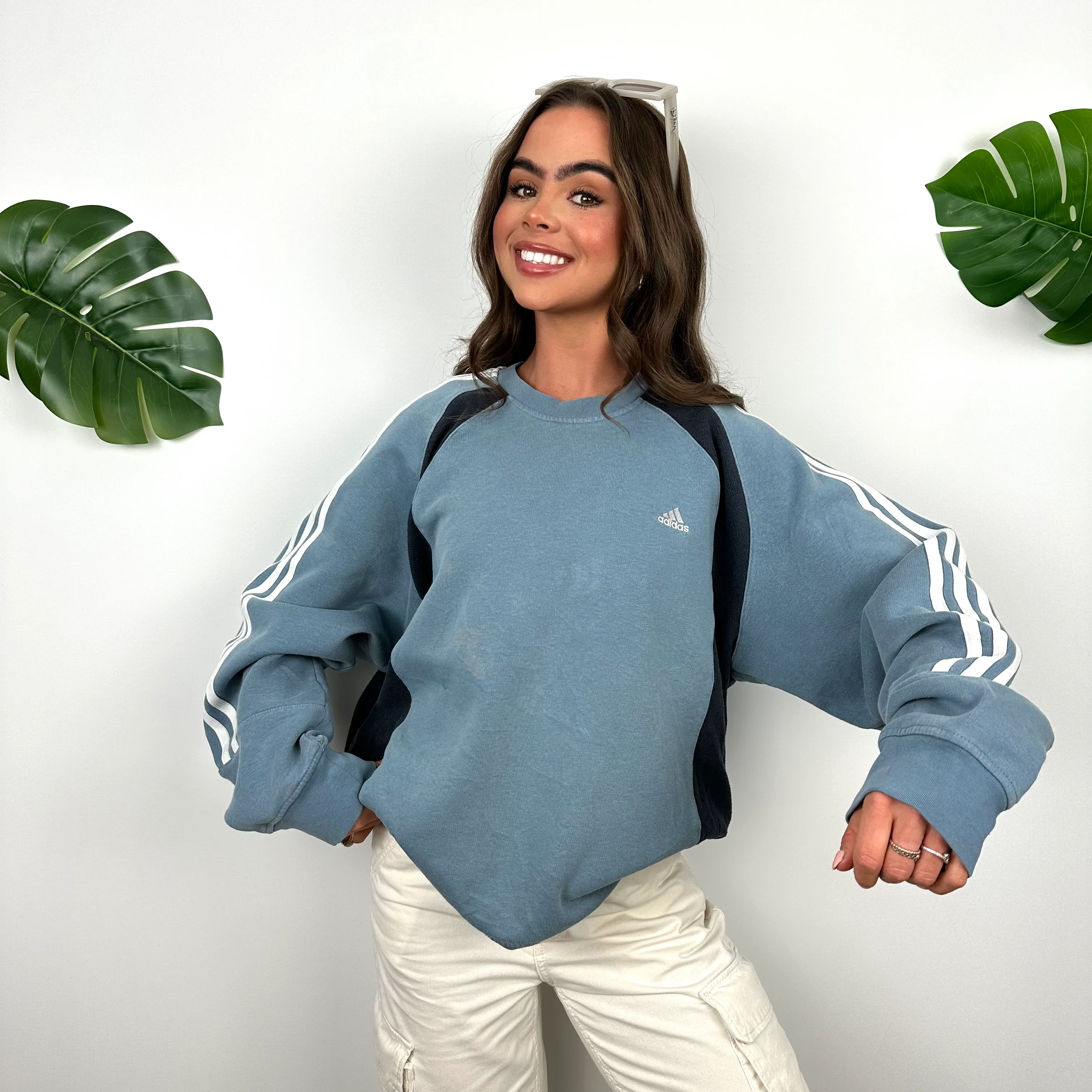 Adidas Baby Blue Embroidered Spell Out Sweatshirt (L) - Image 3