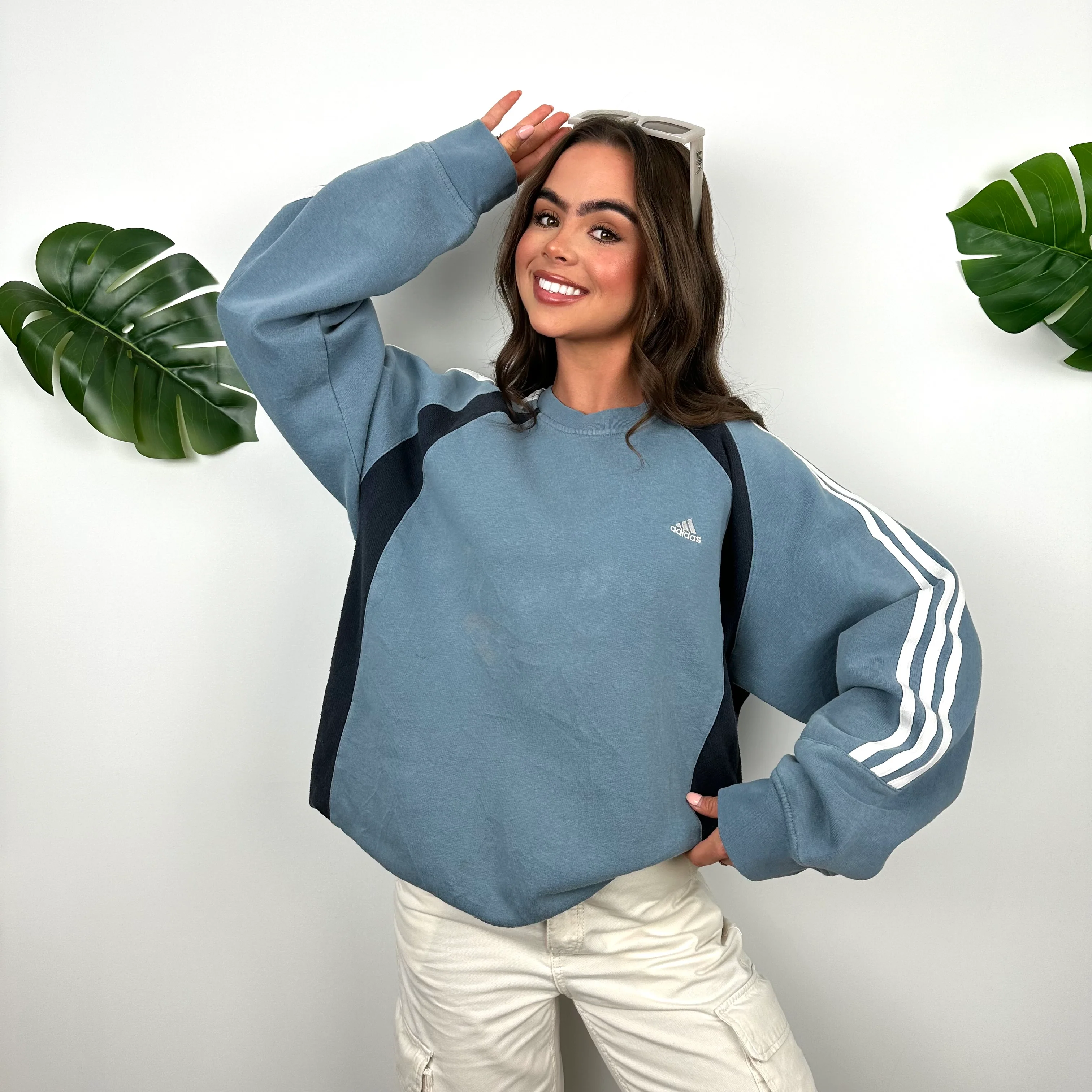 Adidas Baby Blue Embroidered Spell Out Sweatshirt (L) - Image 4