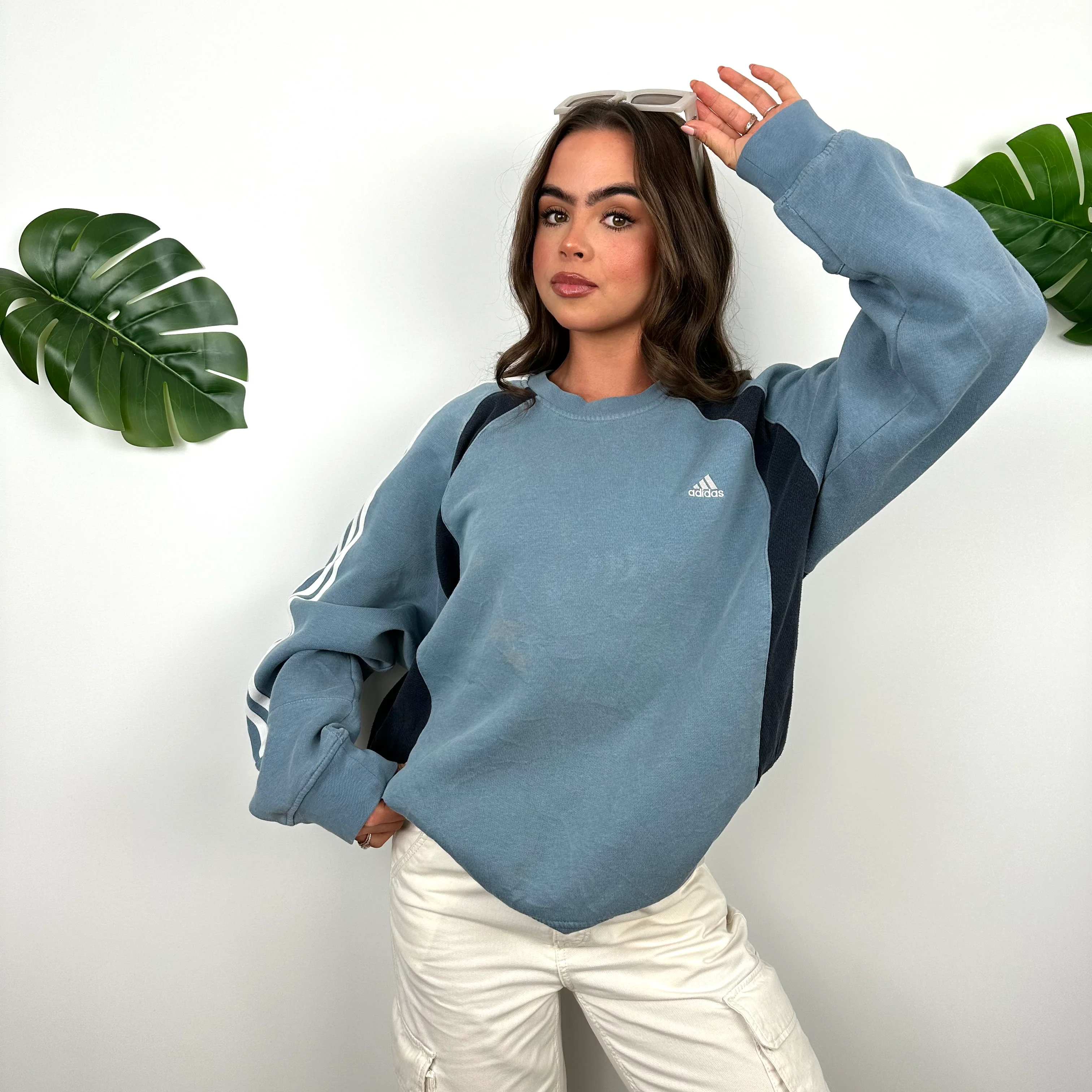 Adidas Baby Blue Embroidered Spell Out Sweatshirt (L) - Image 5