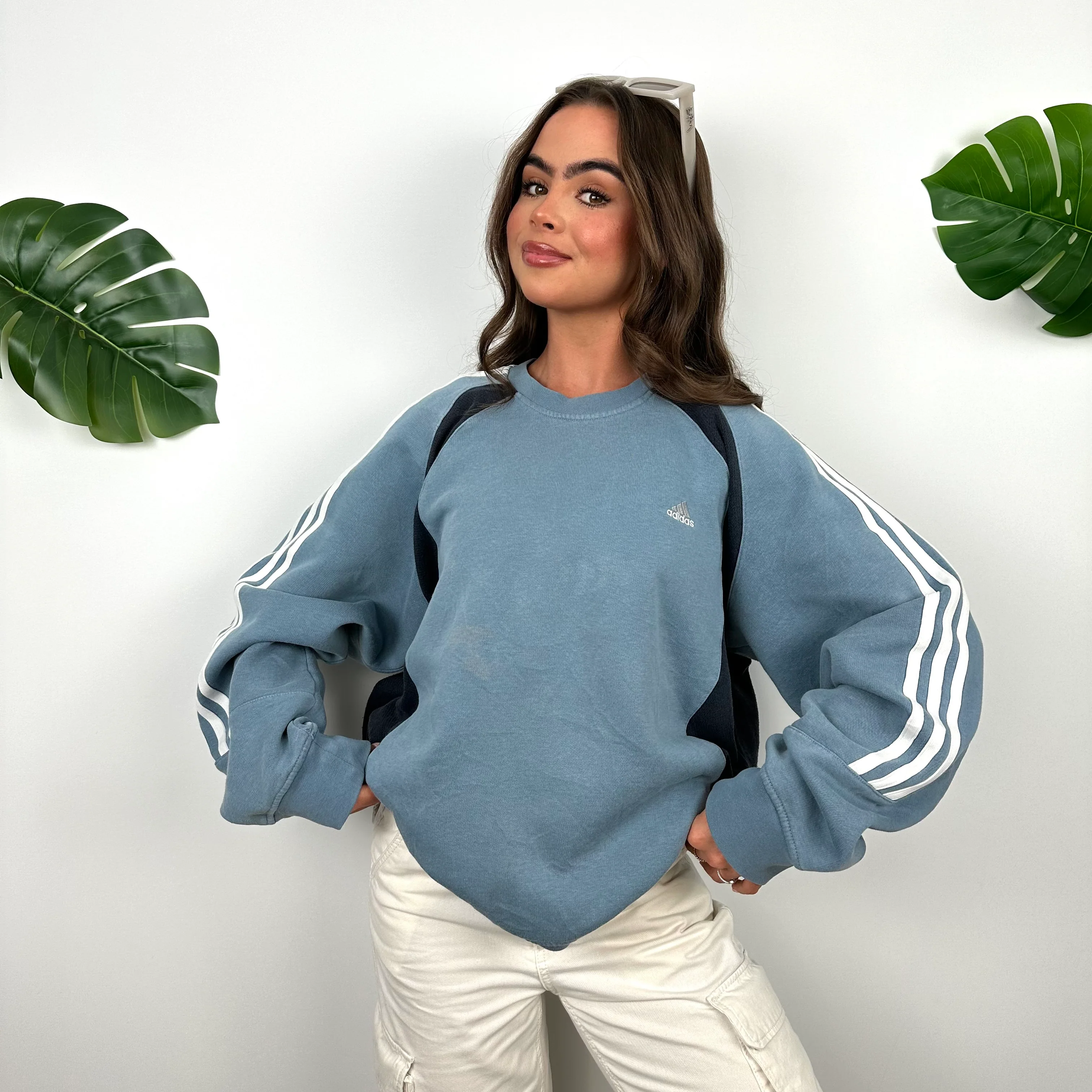 Adidas Baby Blue Embroidered Spell Out Sweatshirt (L) - Image 6