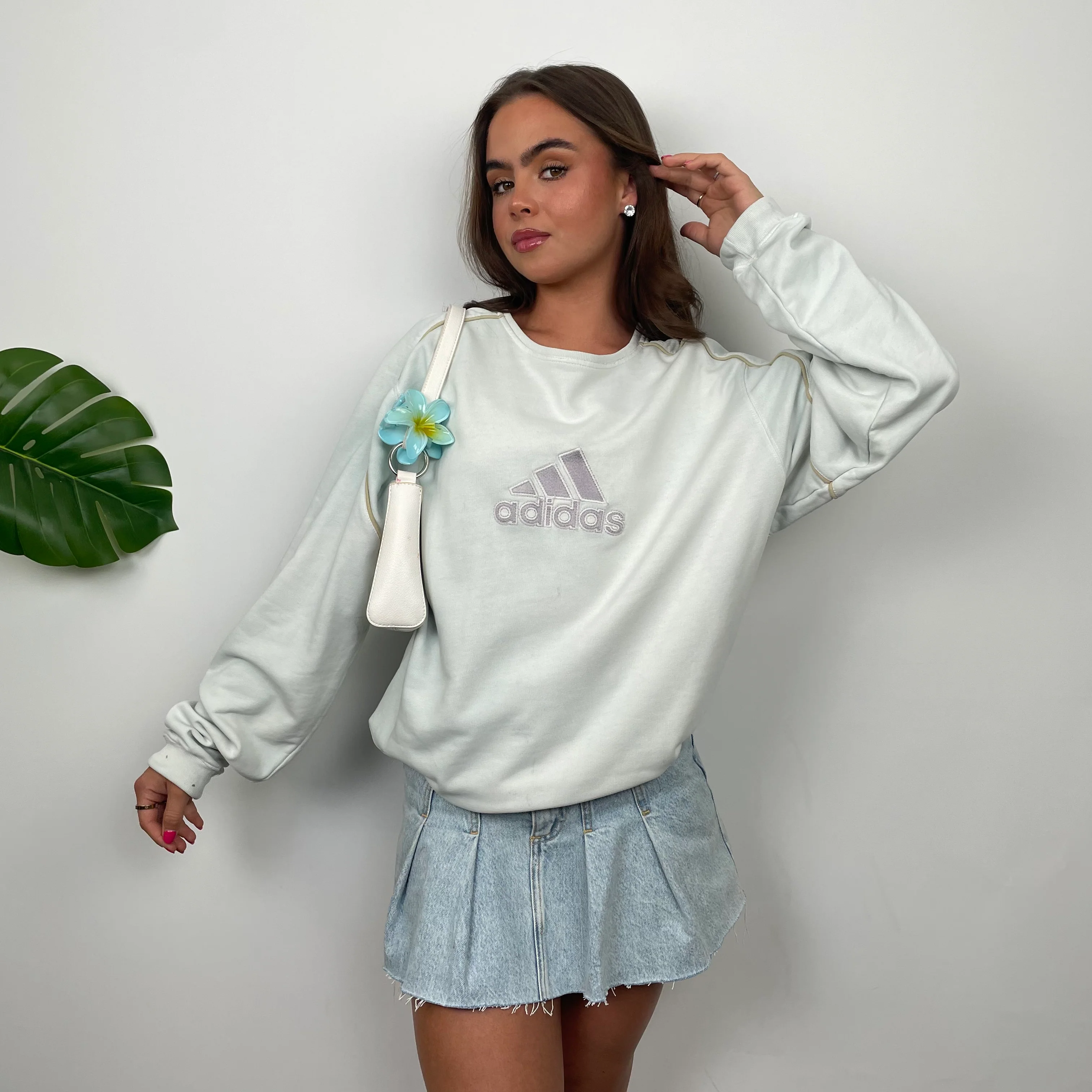 Adidas Baby Blue Embroidered Spell Out Sweatshirt (L) - Image 3