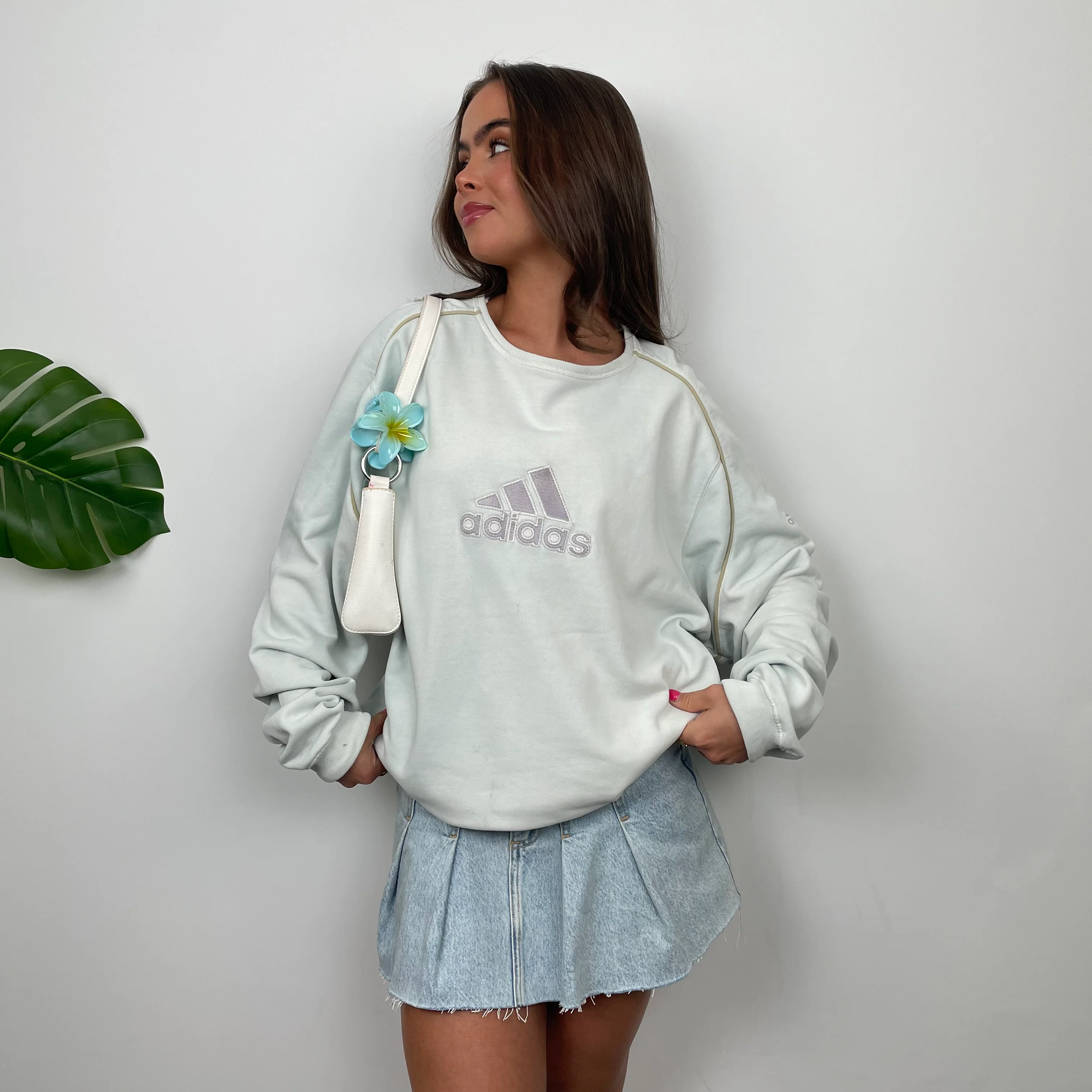 Adidas Baby Blue Embroidered Spell Out Sweatshirt (L) - Image 4