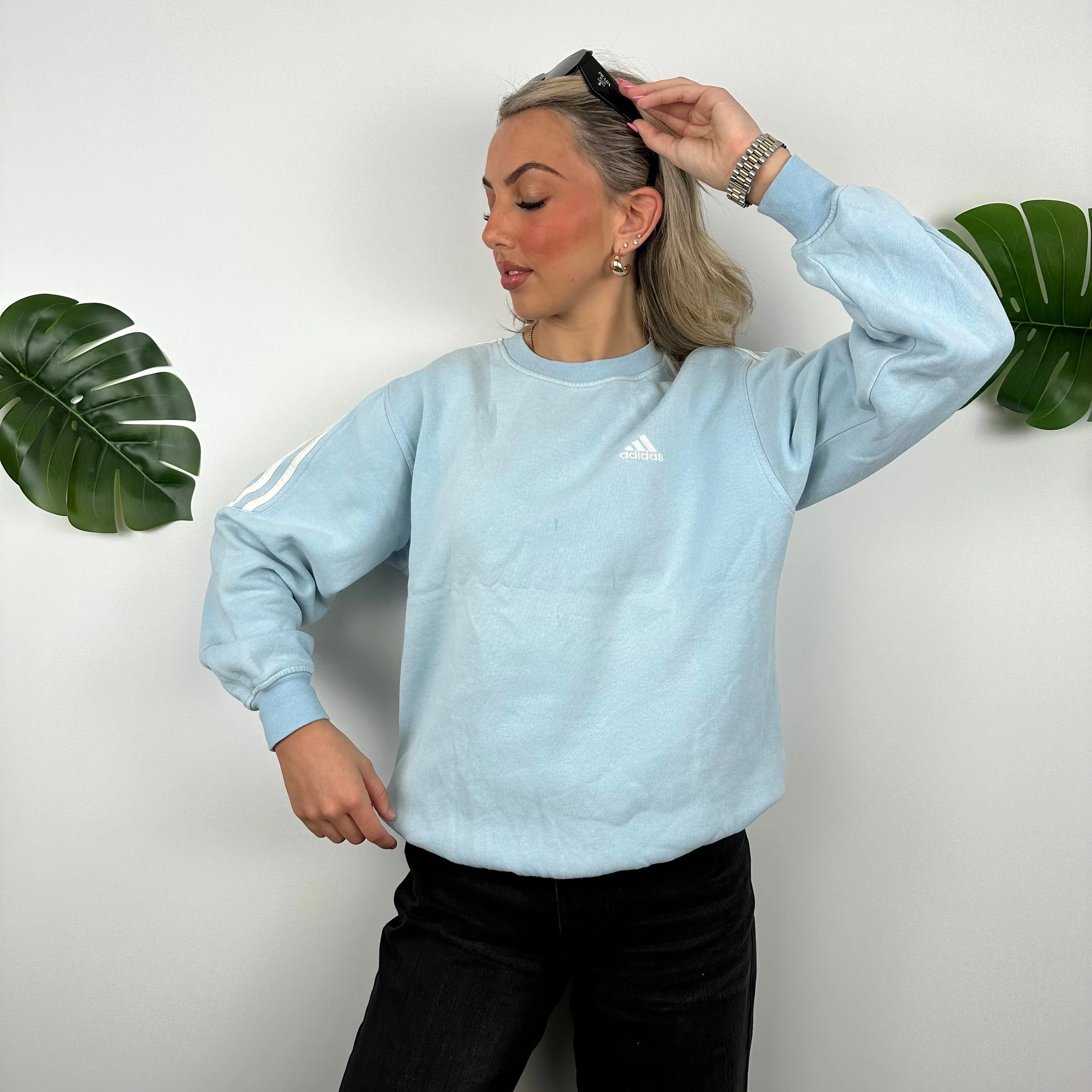 Adidas Baby Blue Embroidered Spell Out Sweatshirt (M) - Image 2