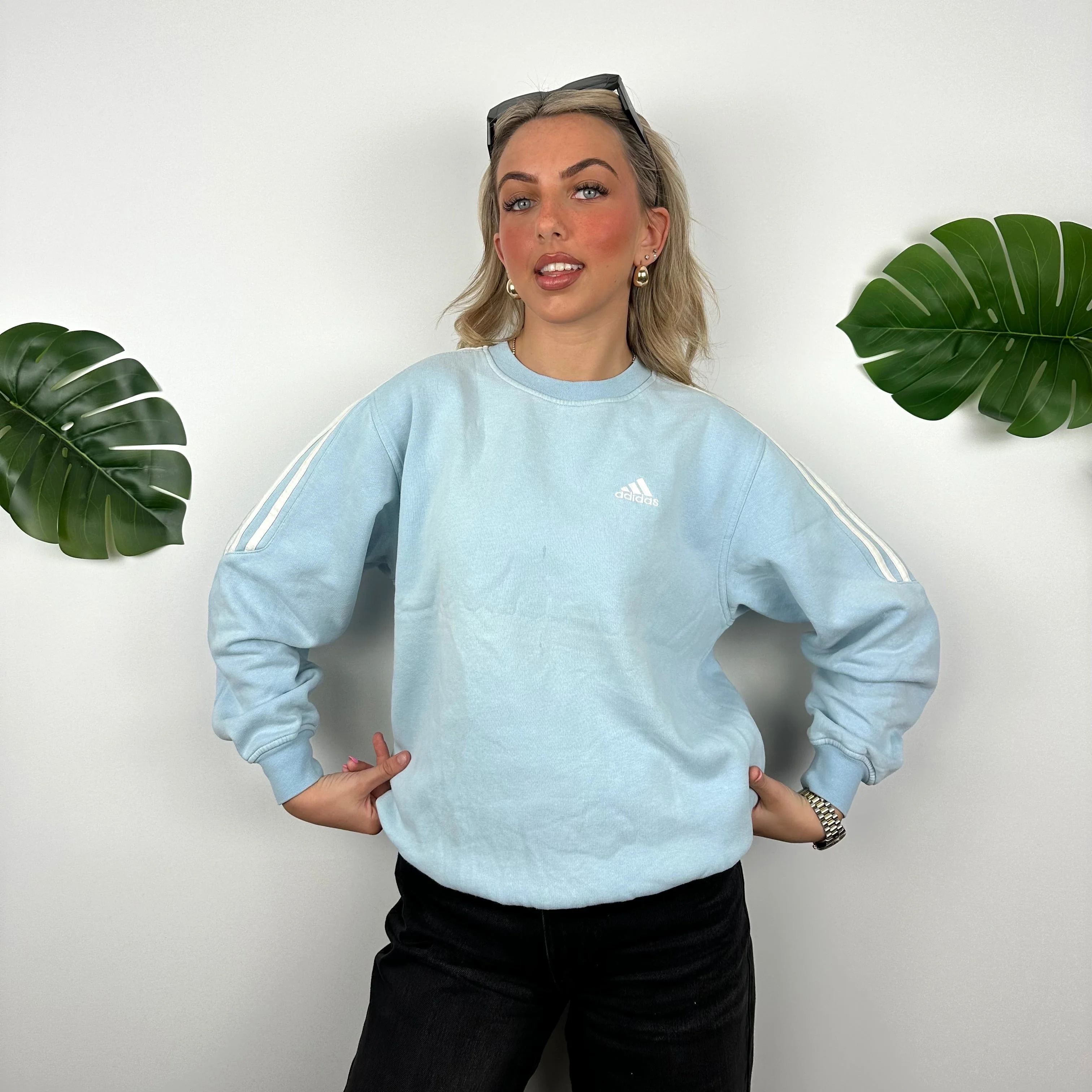 Adidas Baby Blue Embroidered Spell Out Sweatshirt (M) - Image 3