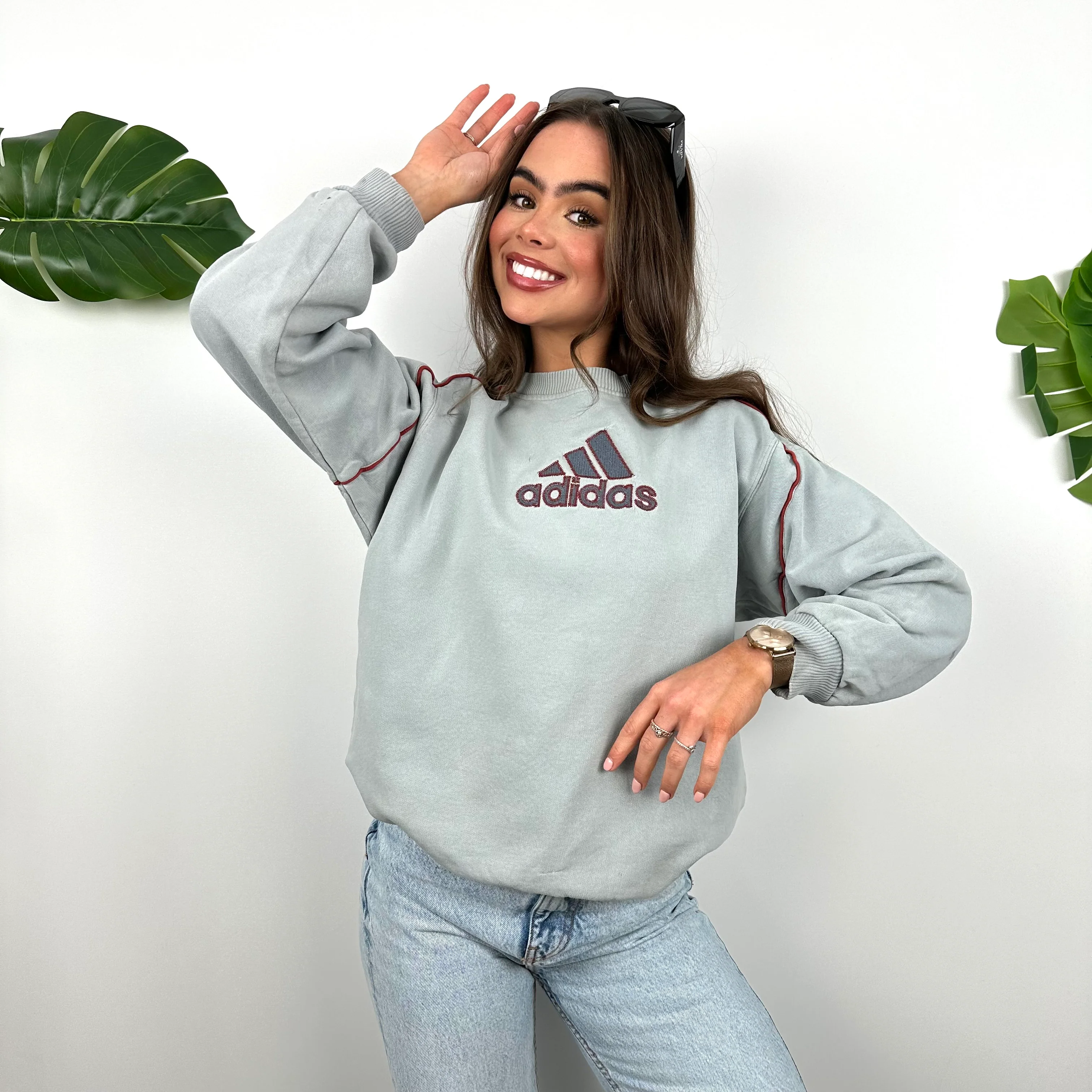 Adidas Baby Blue Embroidered Spell Out Sweatshirt (S) - Image 2