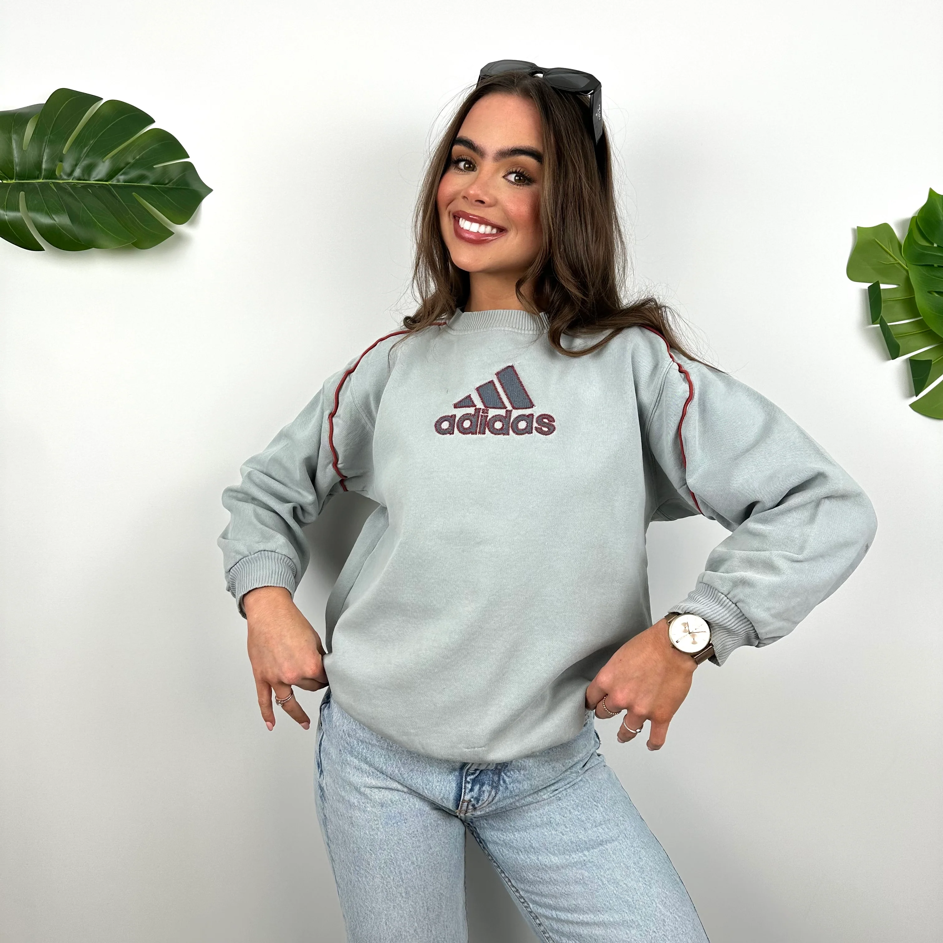 Adidas Baby Blue Embroidered Spell Out Sweatshirt (S) - Image 3
