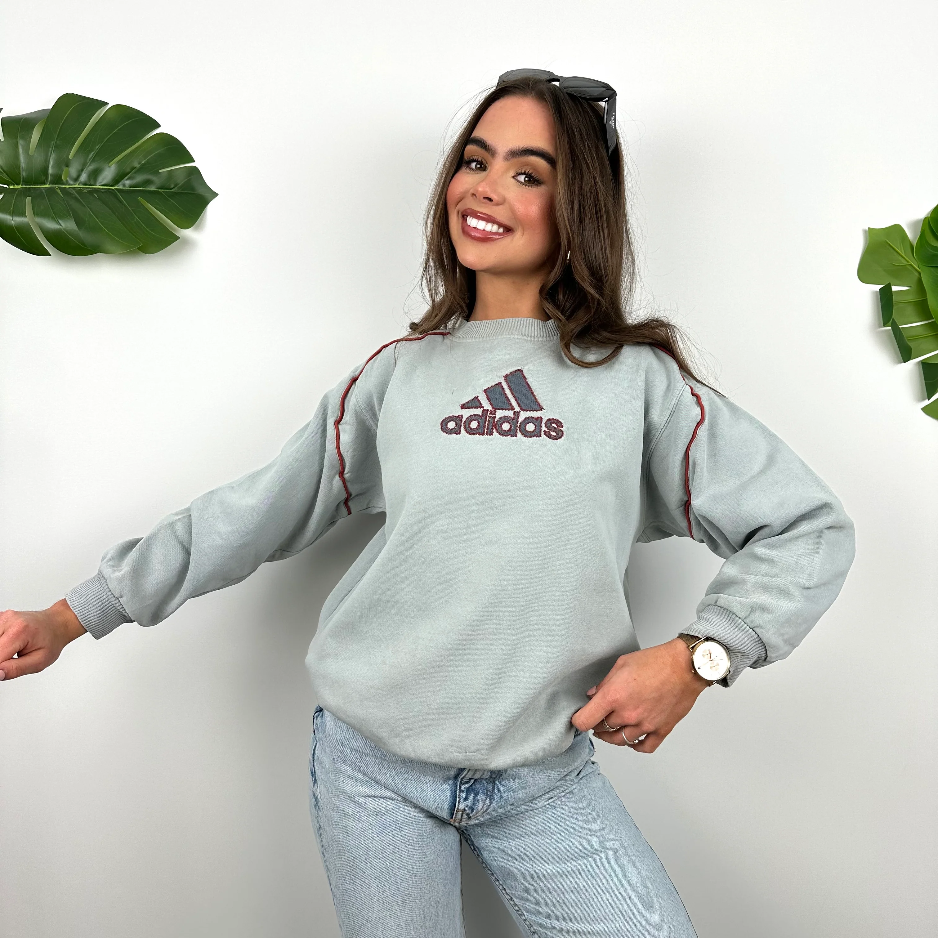 Adidas Baby Blue Embroidered Spell Out Sweatshirt (S) - Image 4