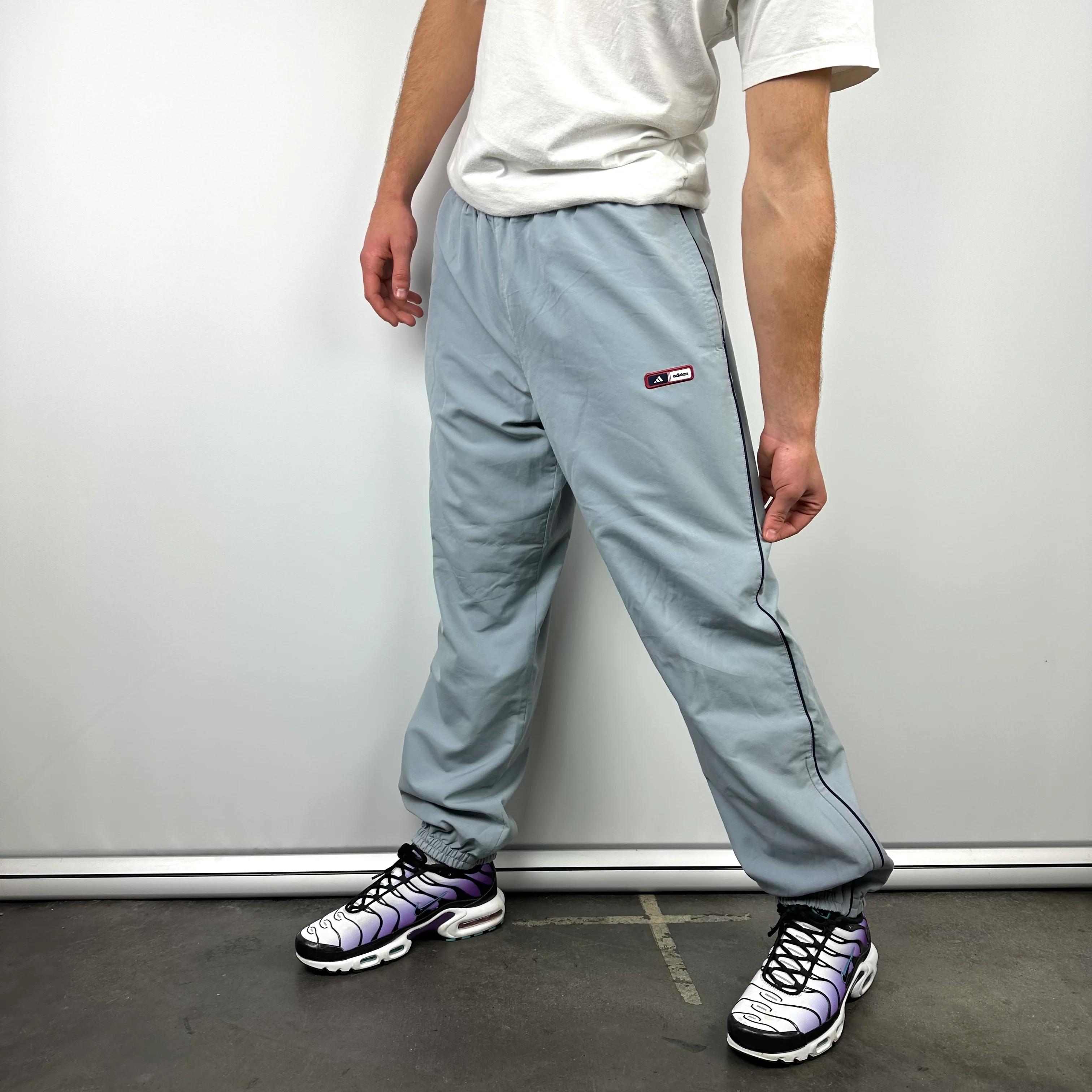 Adidas Baby Blue Embroidered Spell Out Track Pants (XL) - Image 2