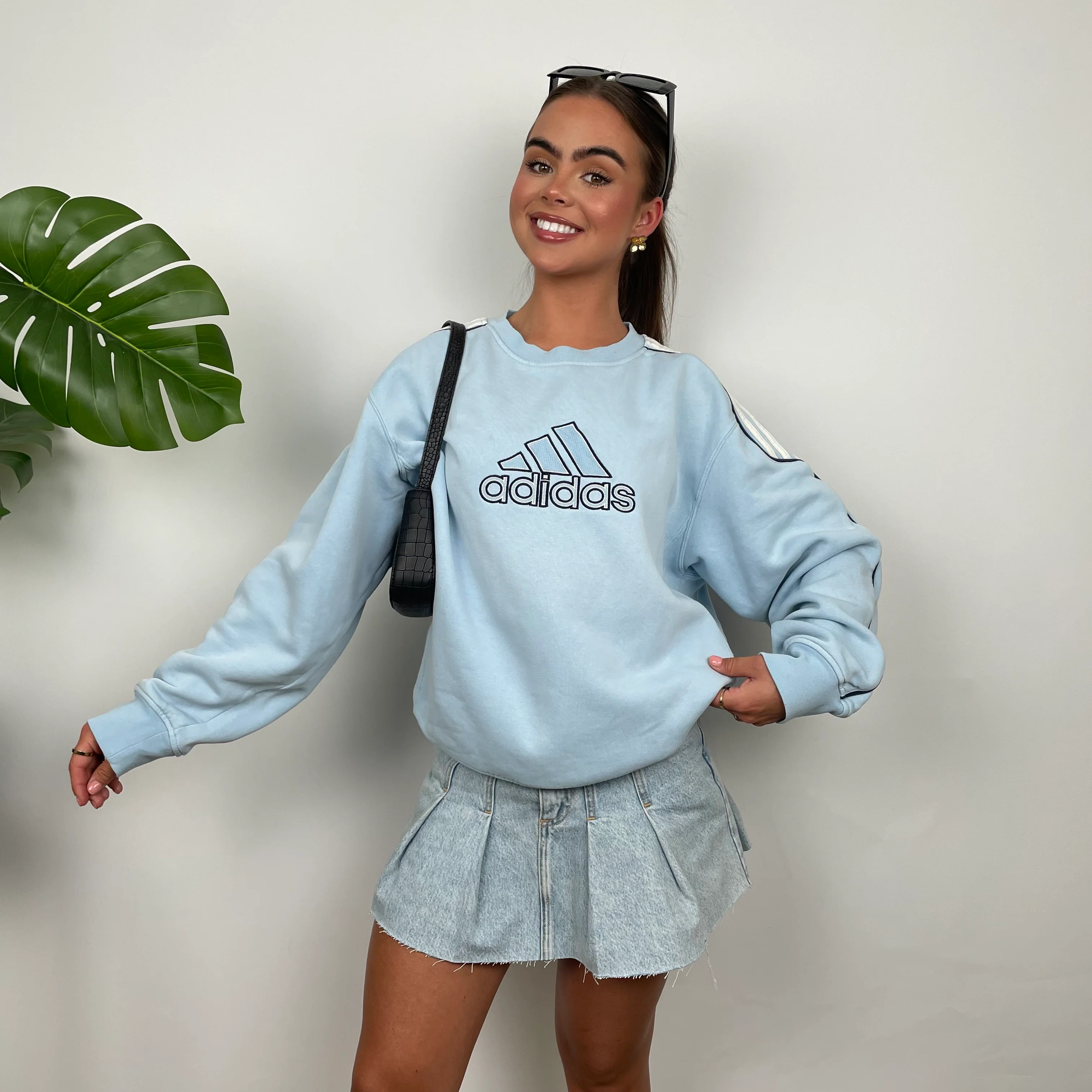 Adidas Baby Blue Embroidered Spell Out Sweatshirt (M) - Image 2