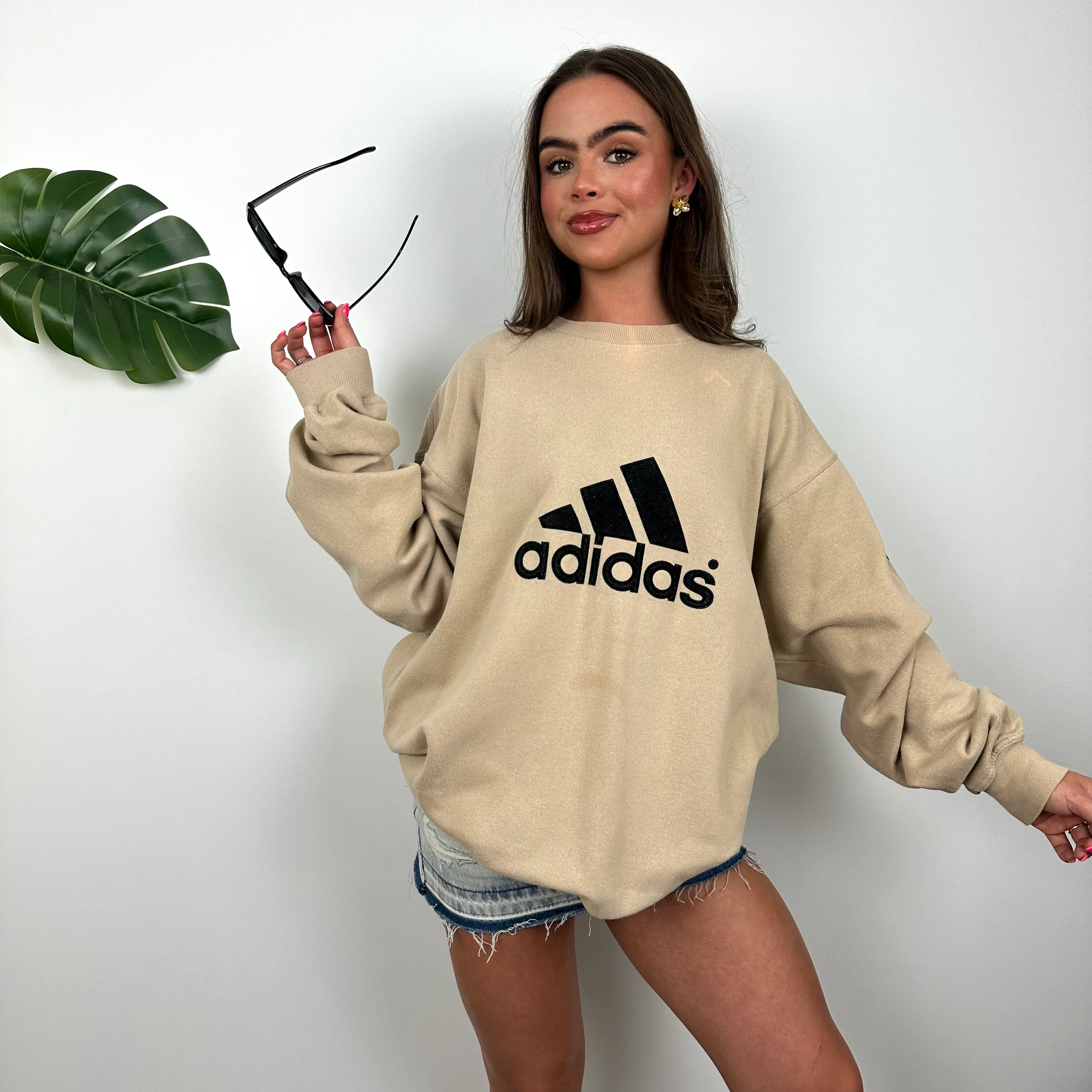 Adidas Beige Embroidered Spell Out Sweatshirt (XL) - Image 2