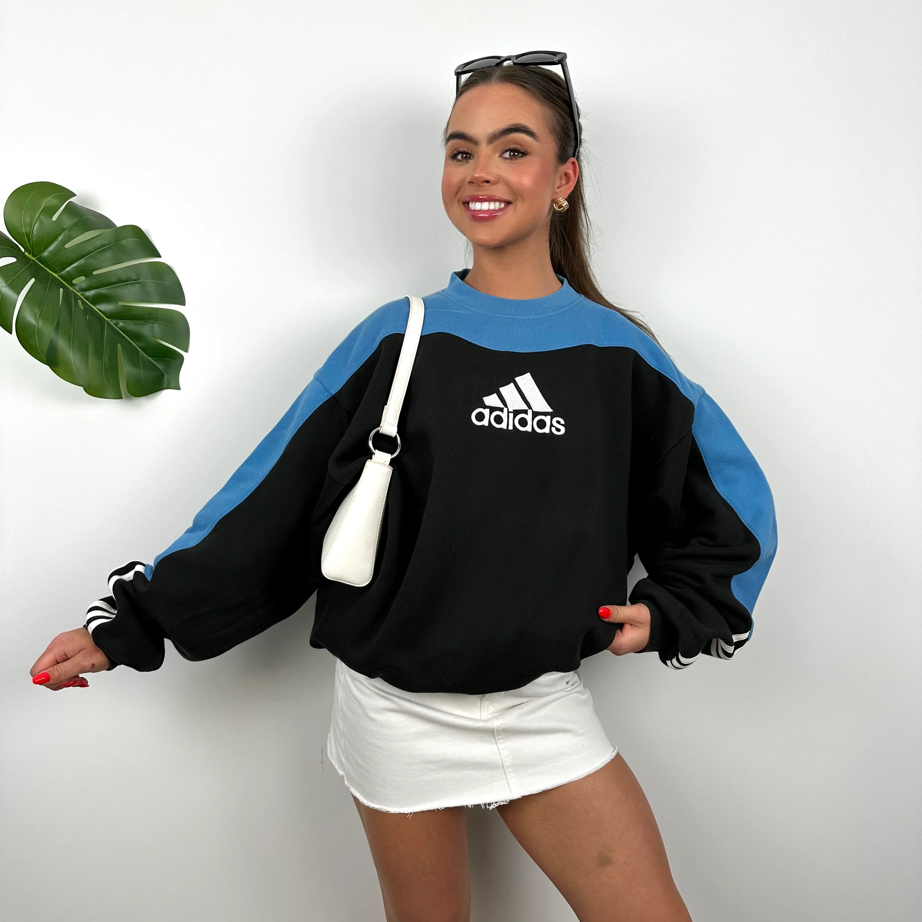 Adidas Black and Baby Blue Embroidered Spell Out Sweatshirt (M) - Image 2