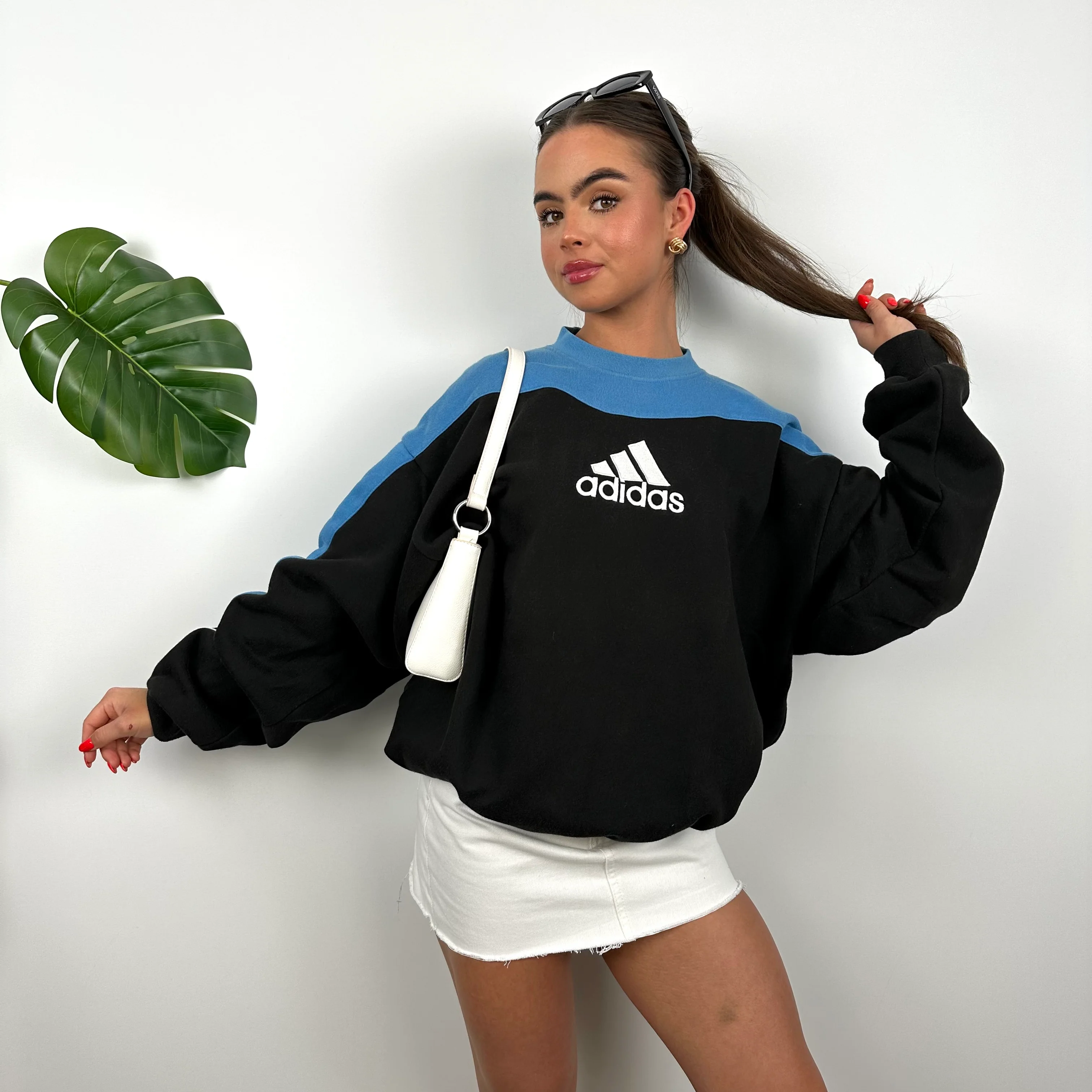 Adidas Black and Baby Blue Embroidered Spell Out Sweatshirt (M) - Image 5