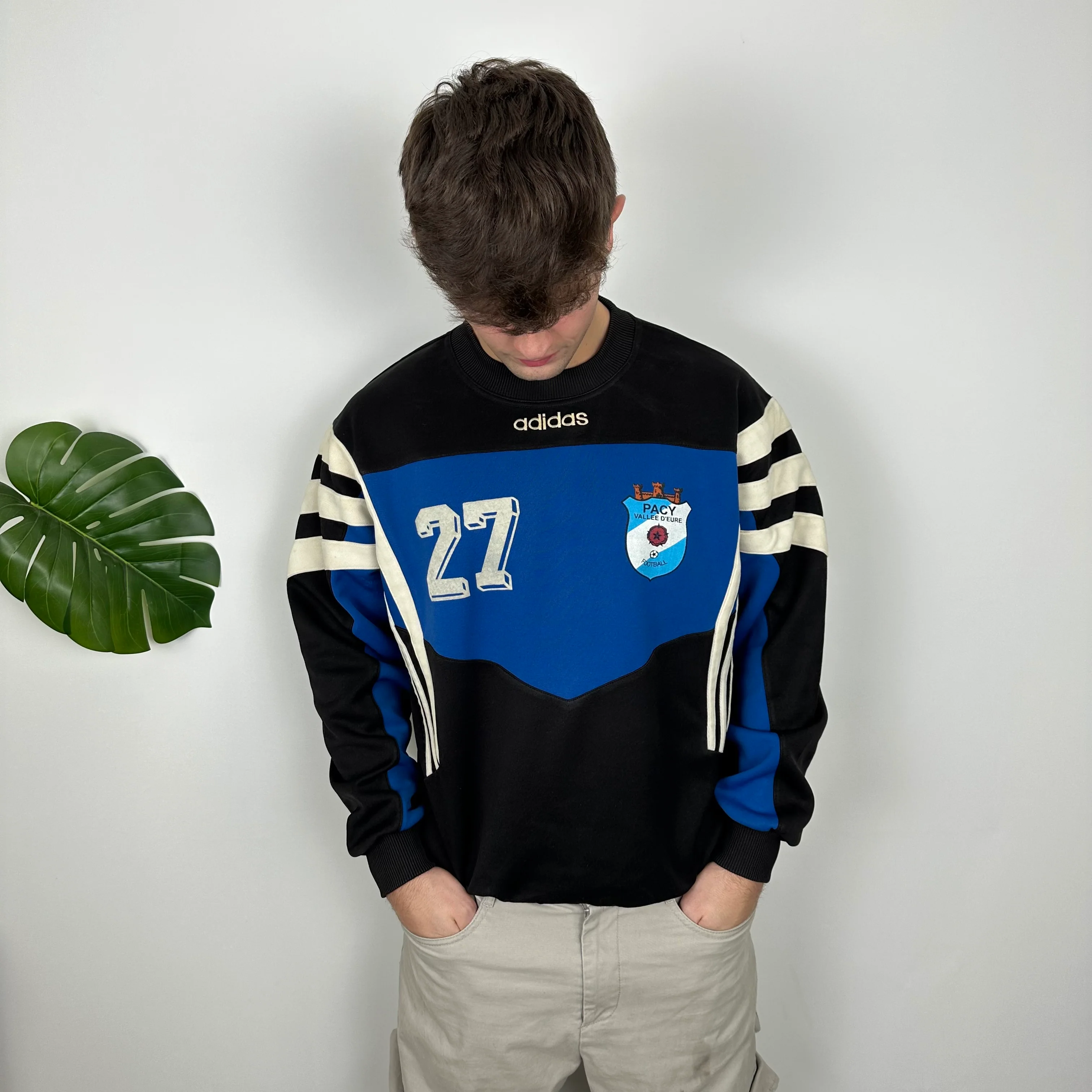 Adidas Black & Blue Embroidered Spell Out Colour Block Sweatshirt (L) - Image 2