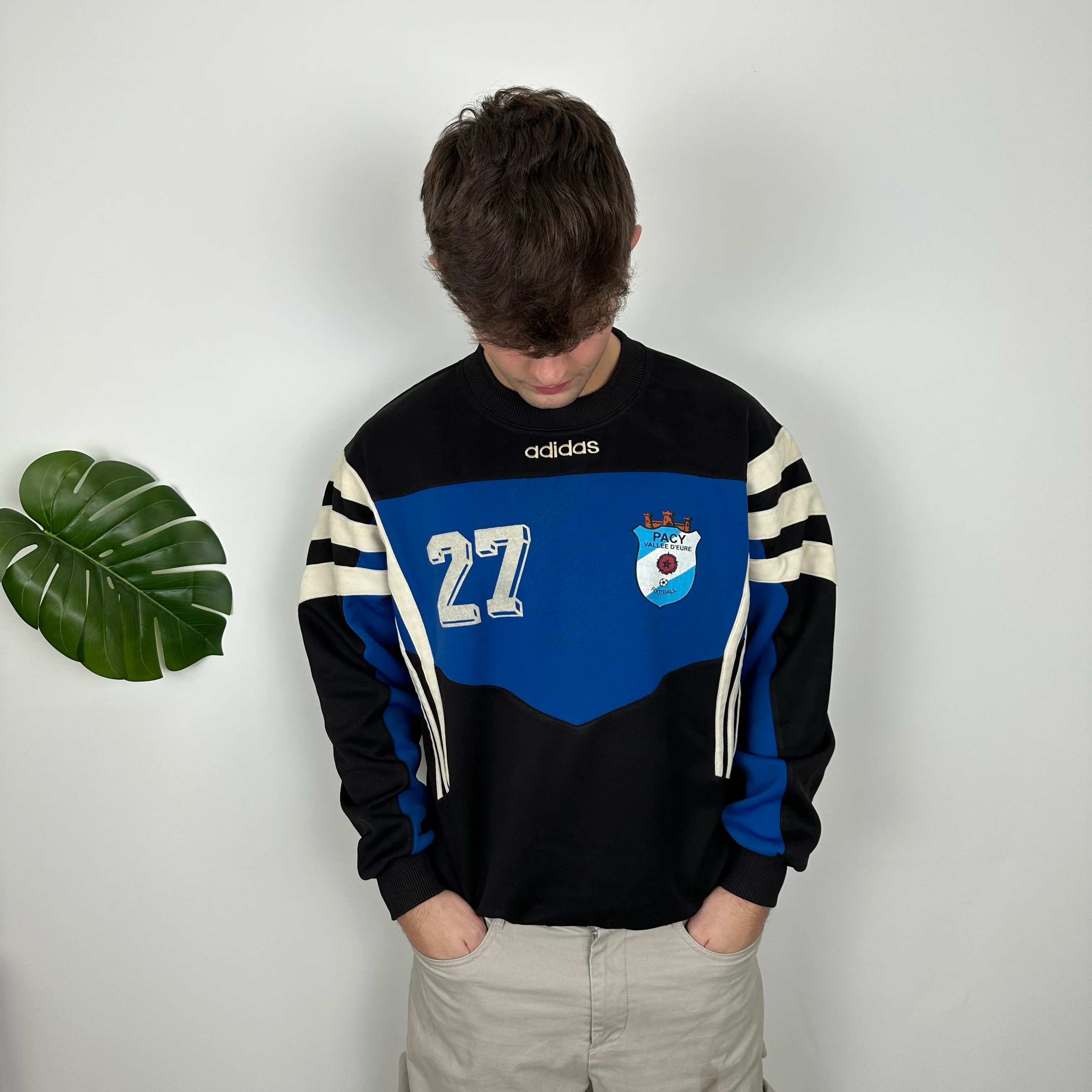 Adidas Black & Blue Embroidered Spell Out Colour Block Sweatshirt (L) - Image 3