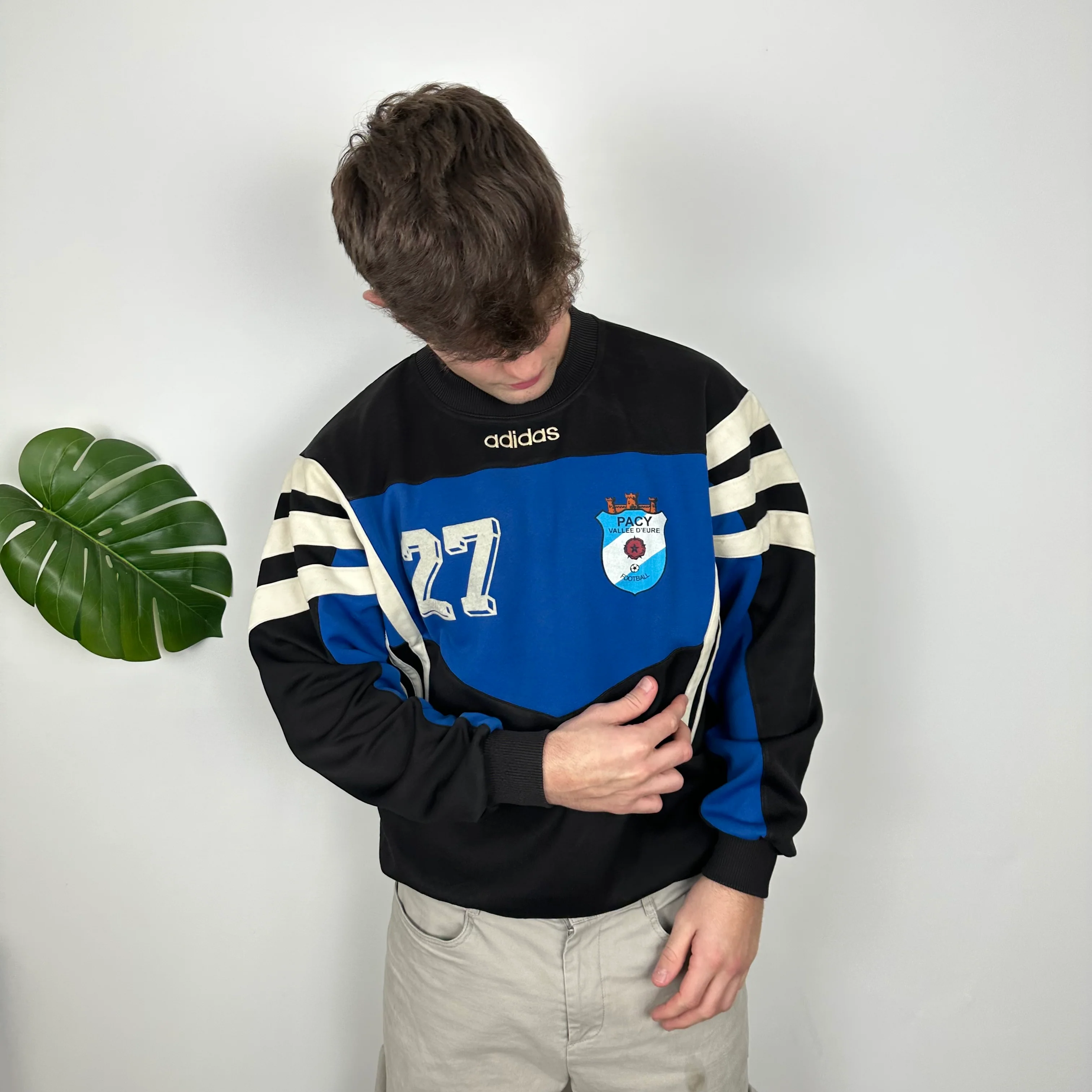 Adidas Black & Blue Embroidered Spell Out Colour Block Sweatshirt (L) - Image 4