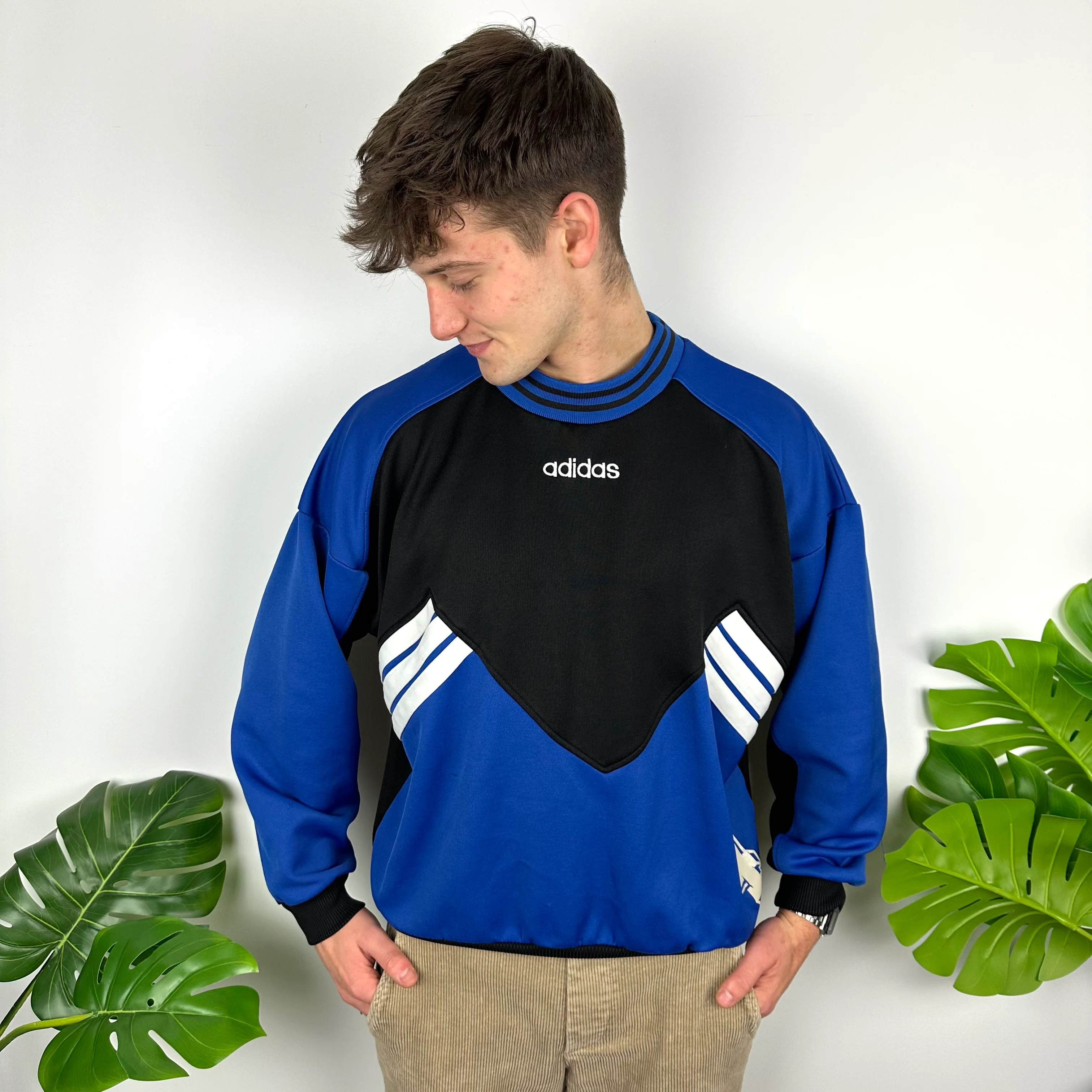 Adidas Black & Blue Embroidered Spell Out Colour Block Sweatshirt (M) - Image 2