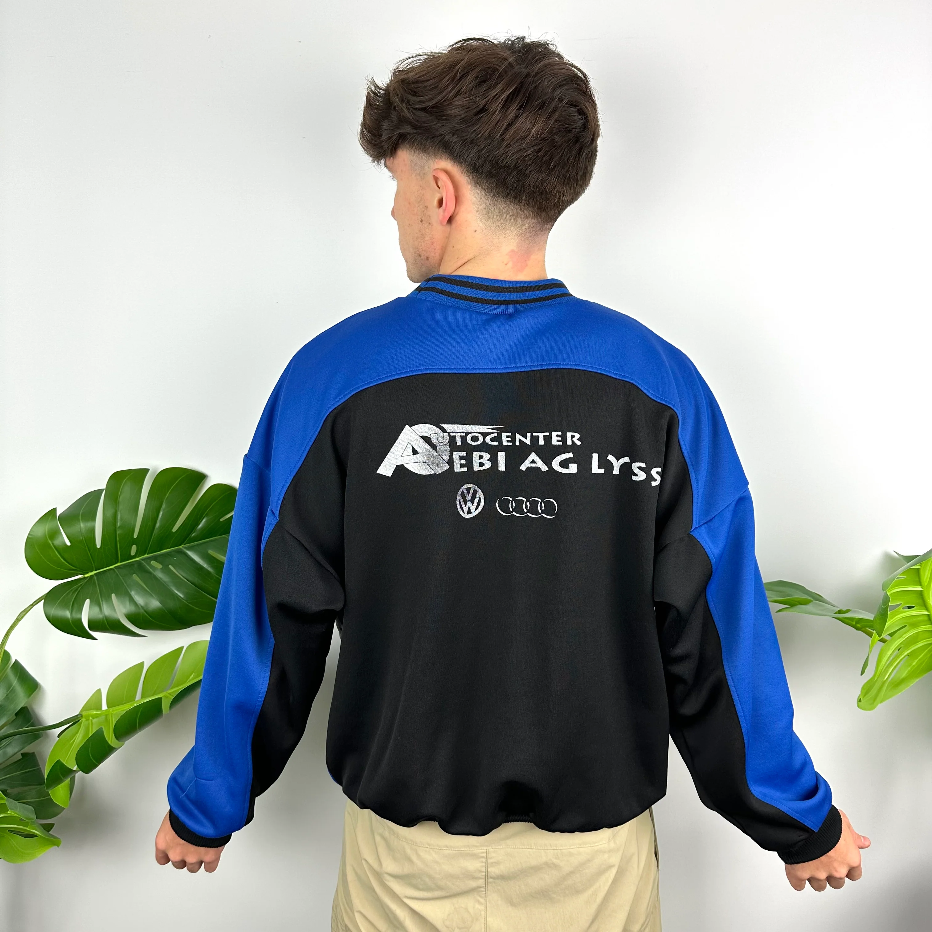 Adidas Black & Blue Embroidered Spell Out Colour Block Sweatshirt (M) - Image 3