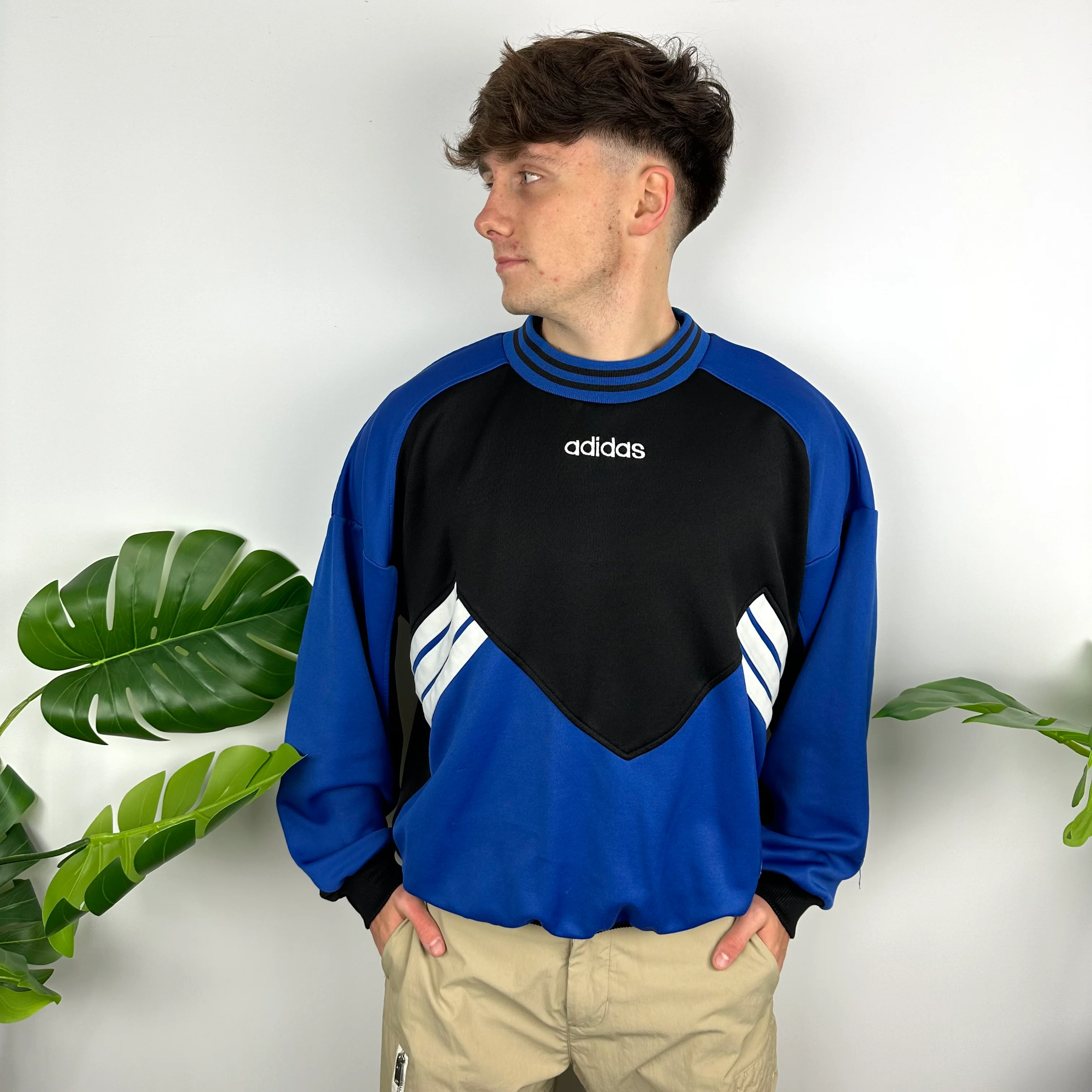 Adidas Black & Blue Embroidered Spell Out Colour Block Sweatshirt (M) - Image 5