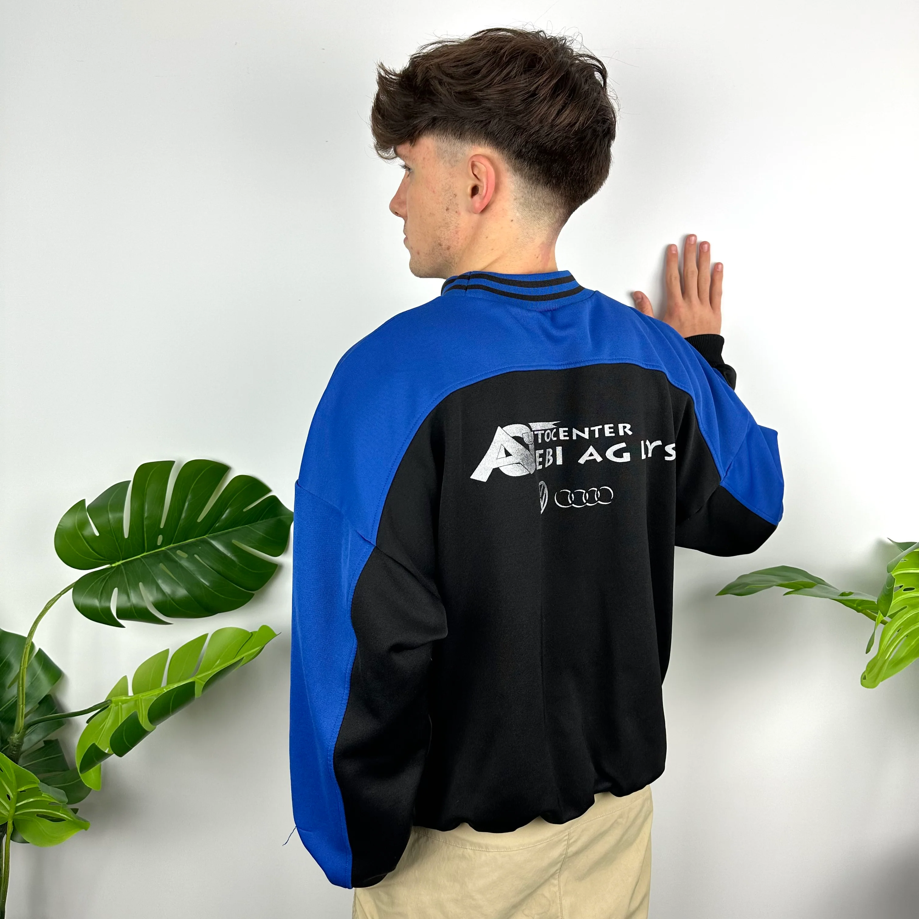 Adidas Black & Blue Embroidered Spell Out Colour Block Sweatshirt (M) - Image 6