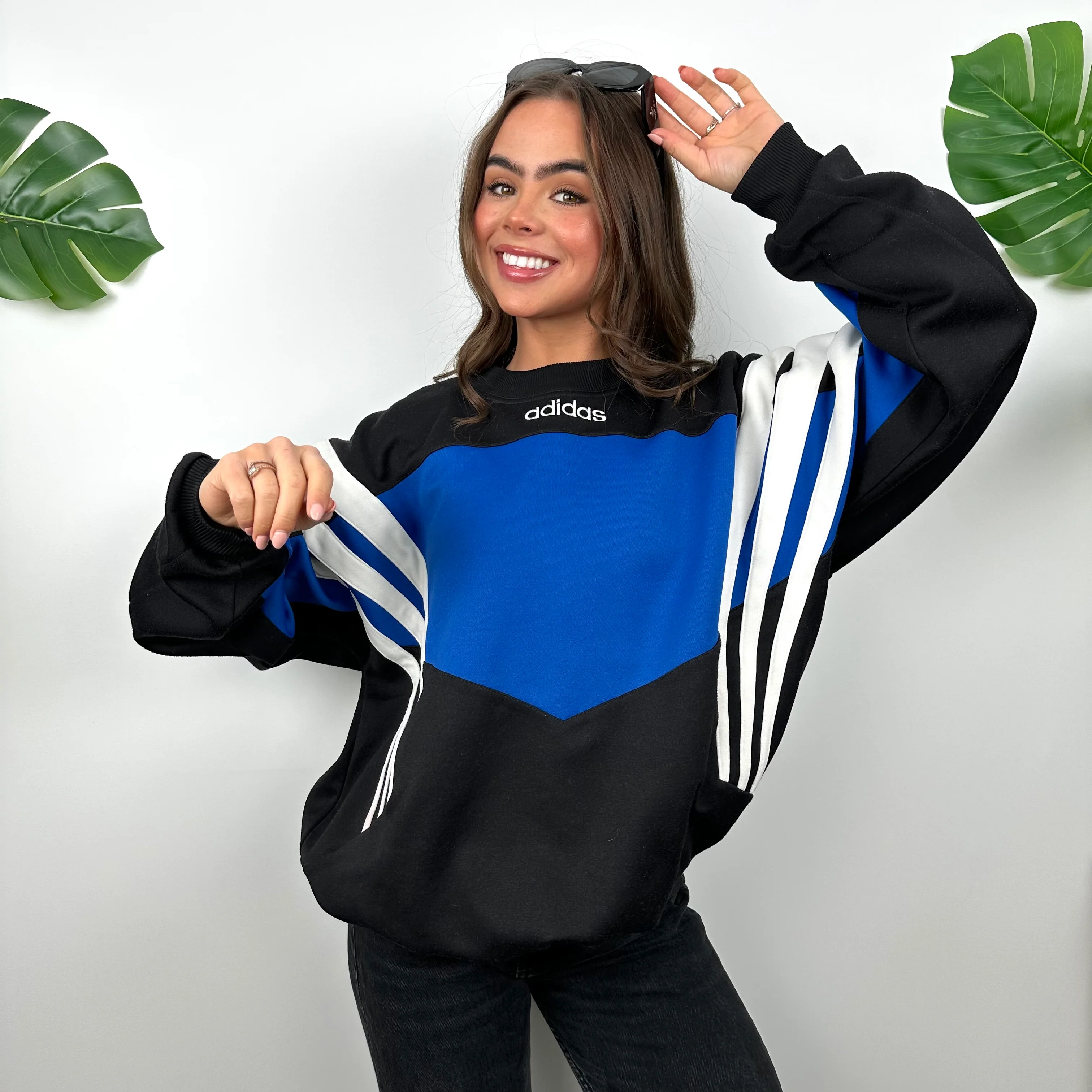 Adidas Black & Blue Embroidered Spell Out Colour Block Sweatshirt (L) - Image 3