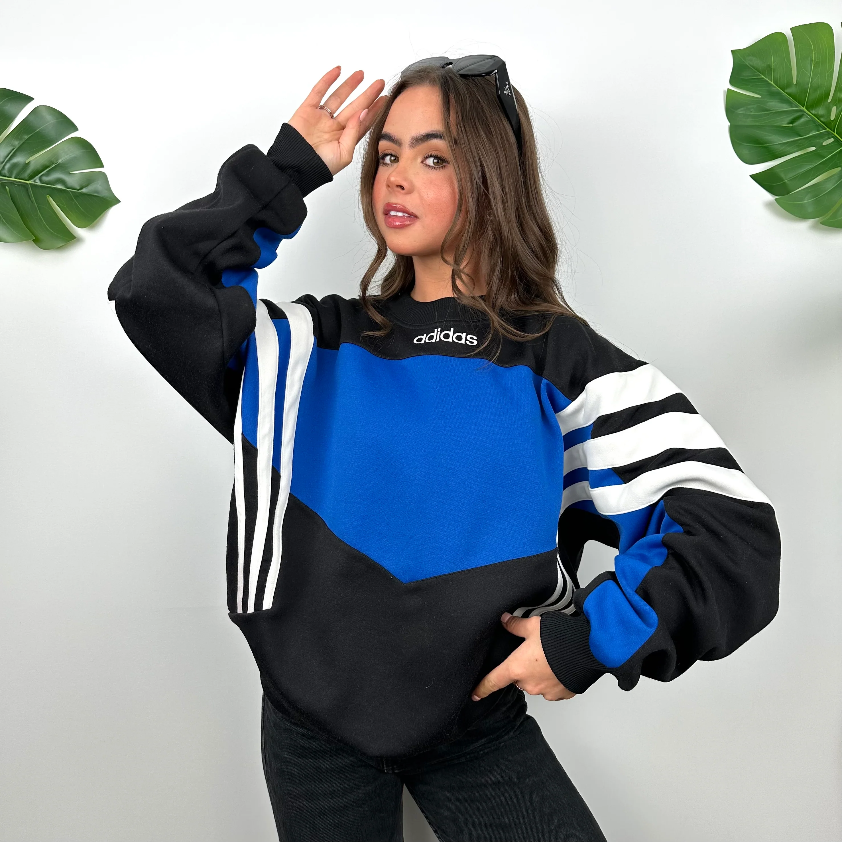 Adidas Black & Blue Embroidered Spell Out Colour Block Sweatshirt (L) - Image 4