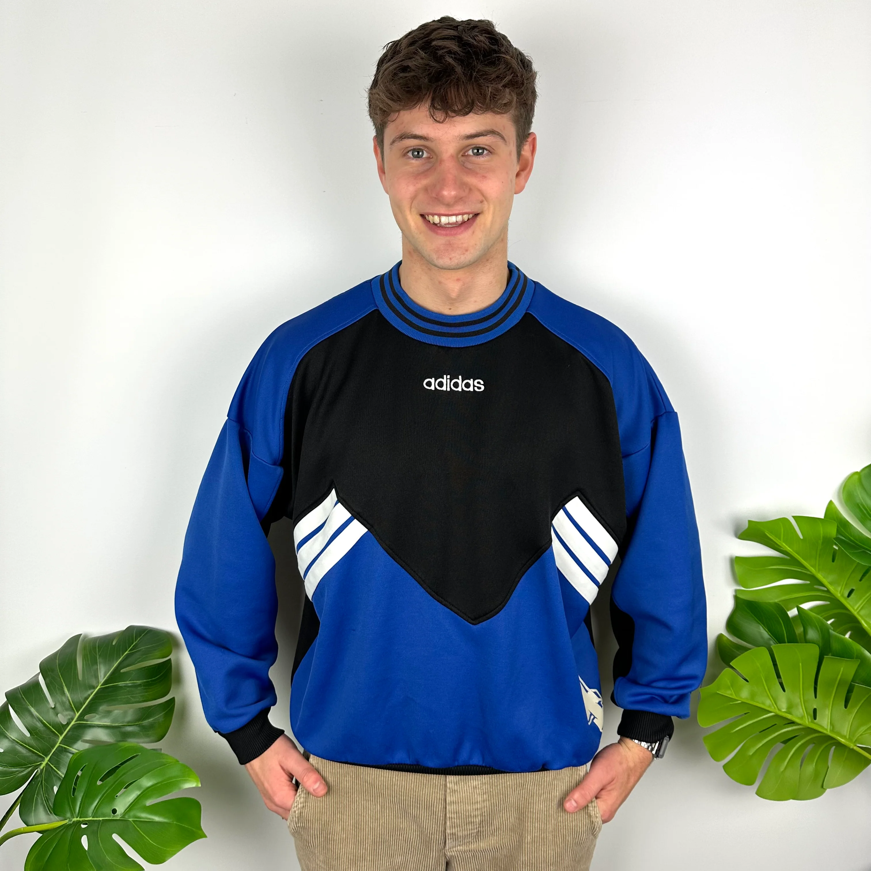 Adidas Black & Blue Embroidered Spell Out Colour Block Sweatshirt (M) - Image 5