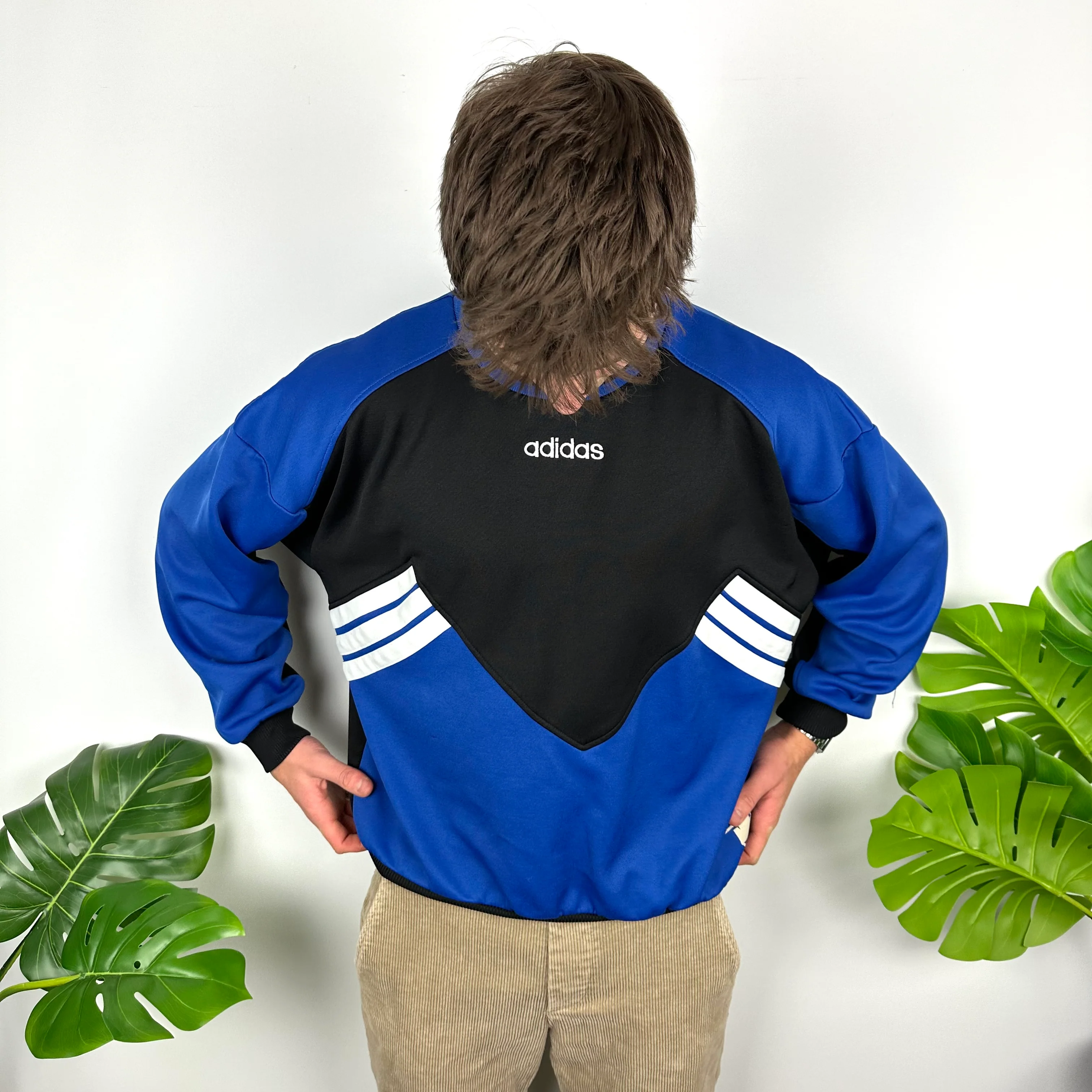 Adidas Black & Blue Embroidered Spell Out Colour Block Sweatshirt (M) - Image 6