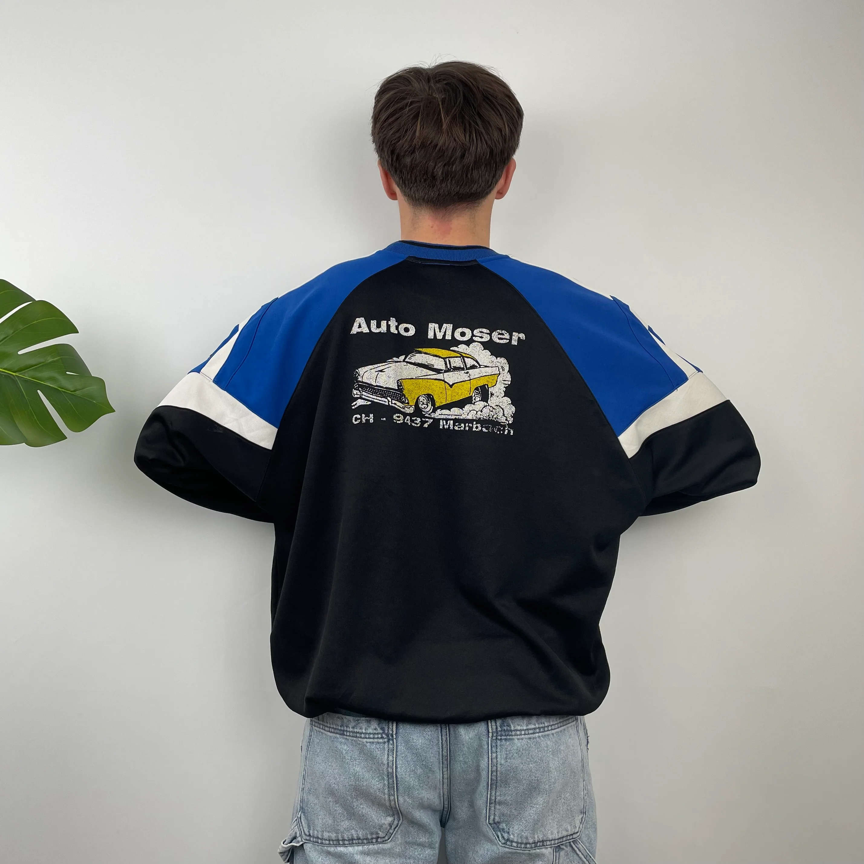 Adidas Black & Blue Embroidered Spell Out Colour Block Sweatshirt - Image 4