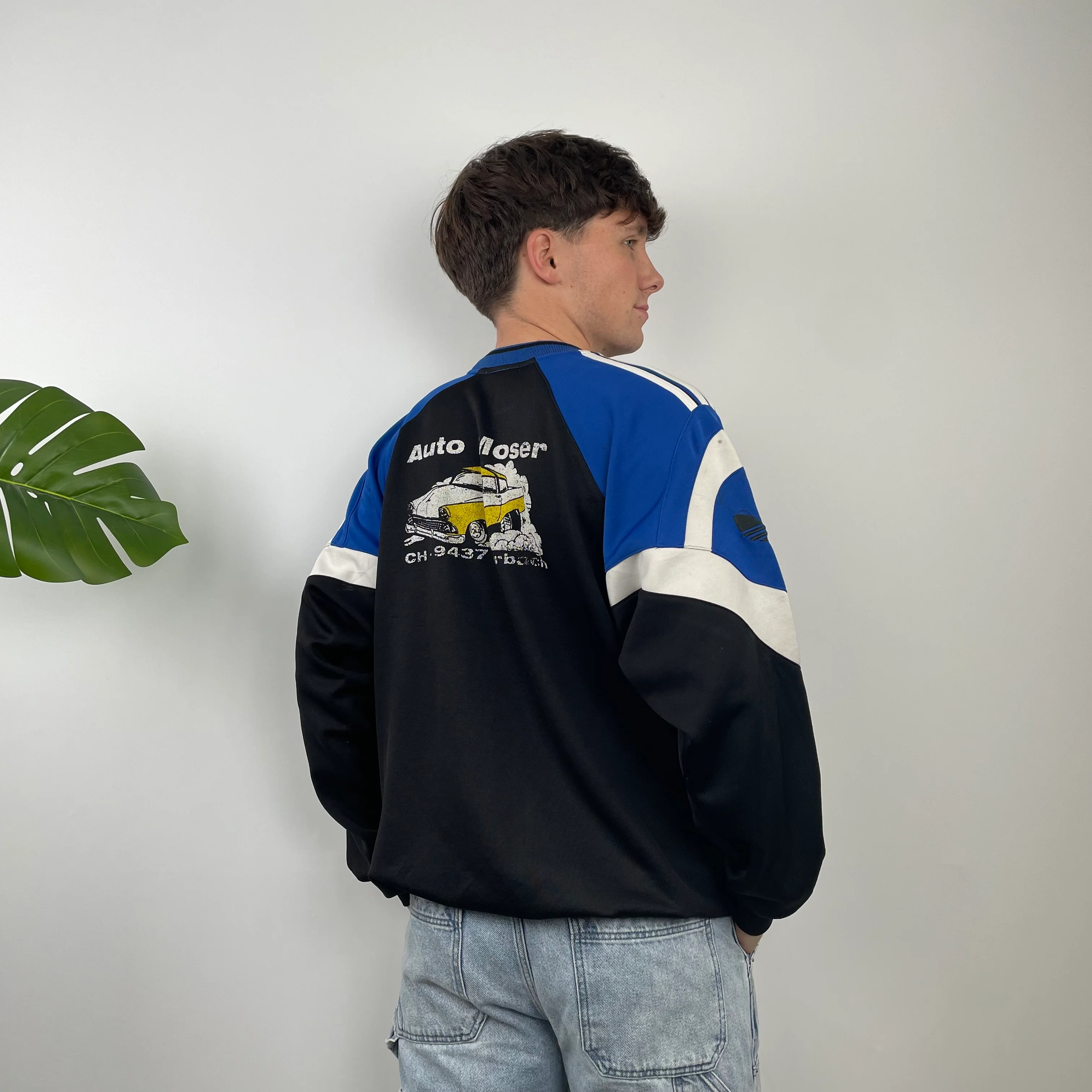 Adidas Black & Blue Embroidered Spell Out Colour Block Sweatshirt - Image 5