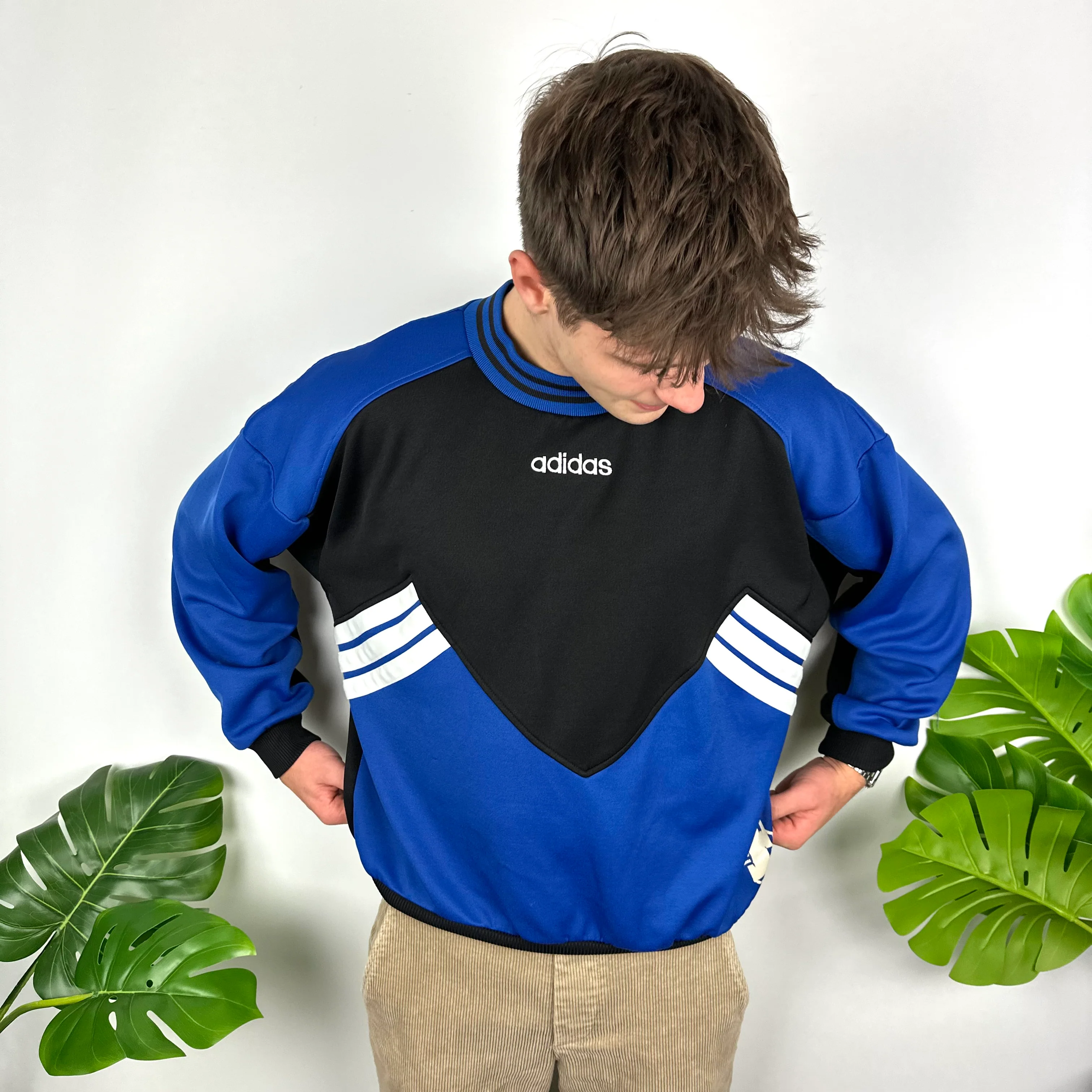 Adidas Black & Blue Embroidered Spell Out Colour Block Sweatshirt (M) - Image 7