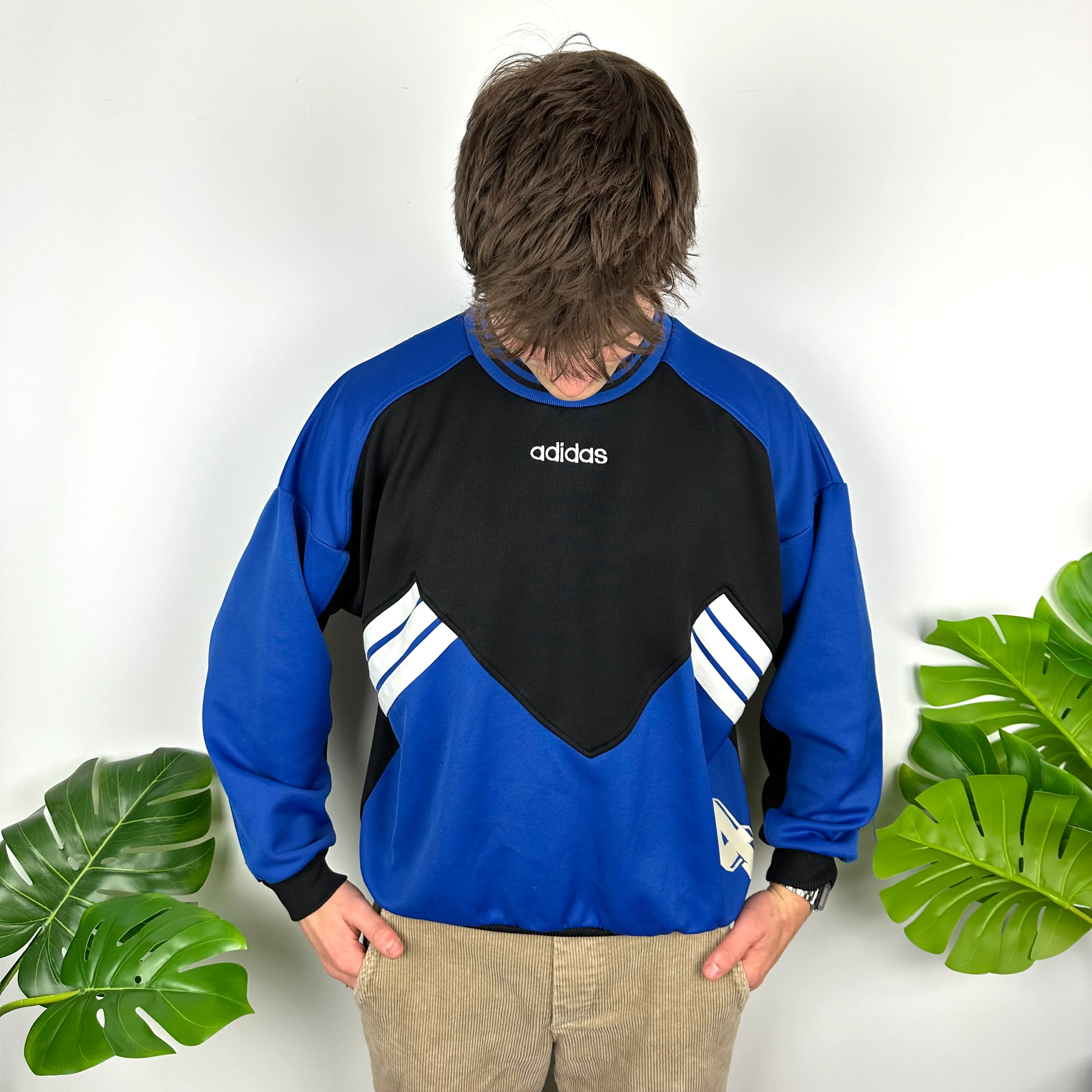 Adidas Black & Blue Embroidered Spell Out Colour Block Sweatshirt (M) - Image 8