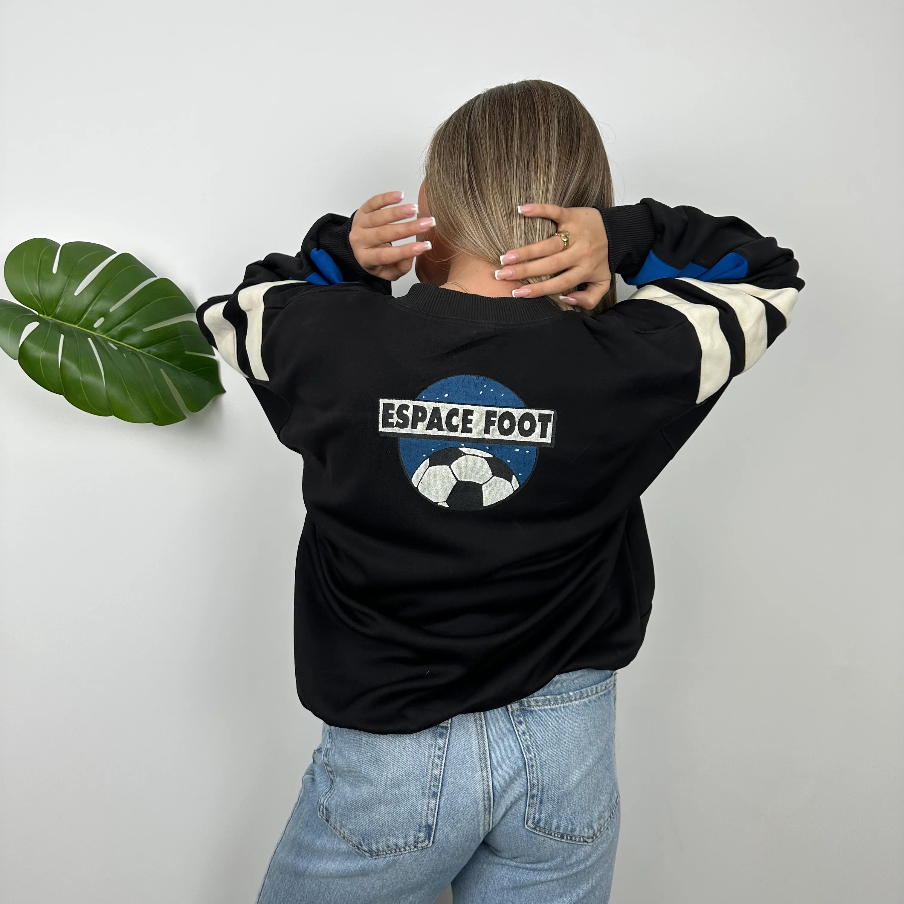 Adidas Black & Blue Embroidered Spell Out Colour Block Sweatshirt (L) - Image 3