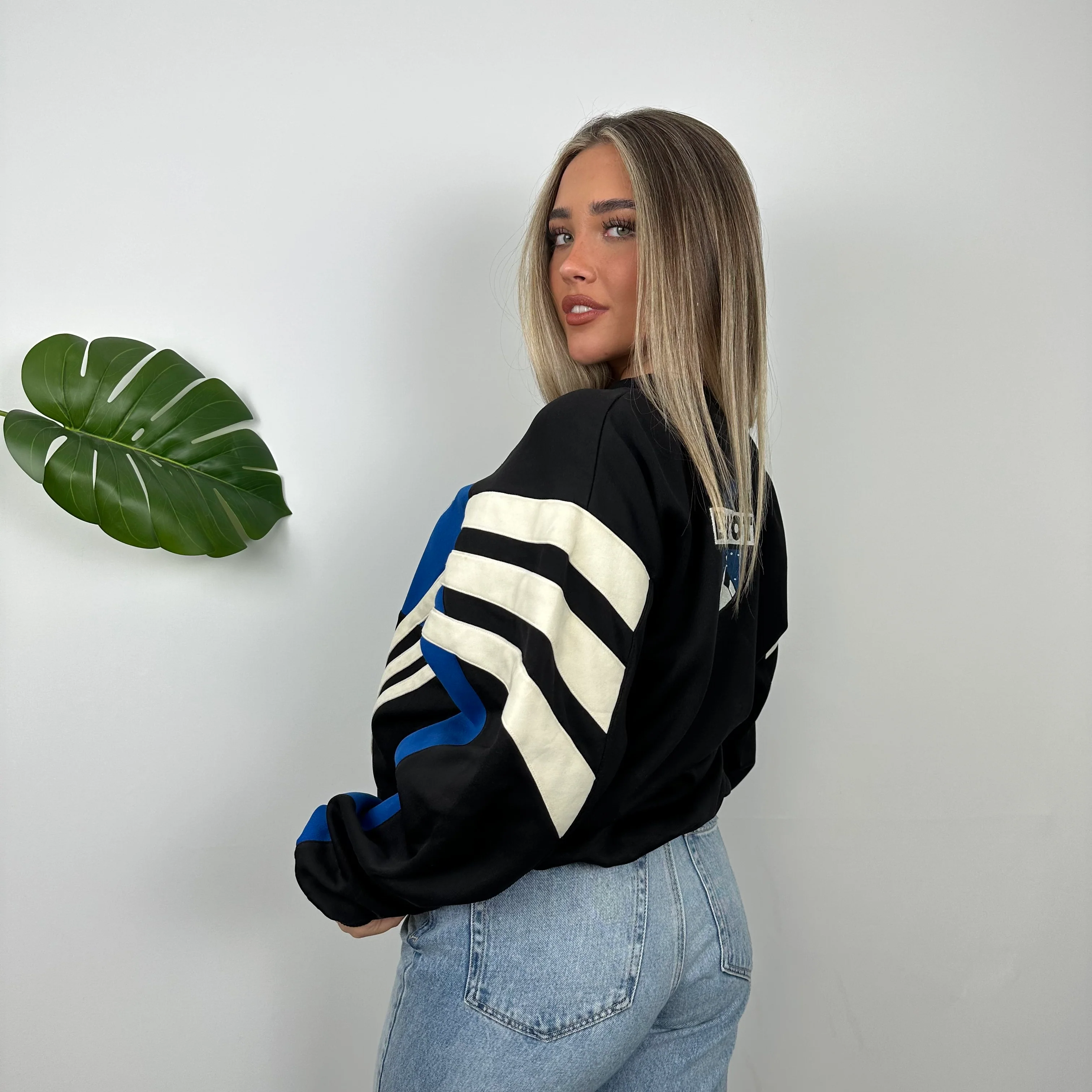 Adidas Black & Blue Embroidered Spell Out Colour Block Sweatshirt (L) - Image 6