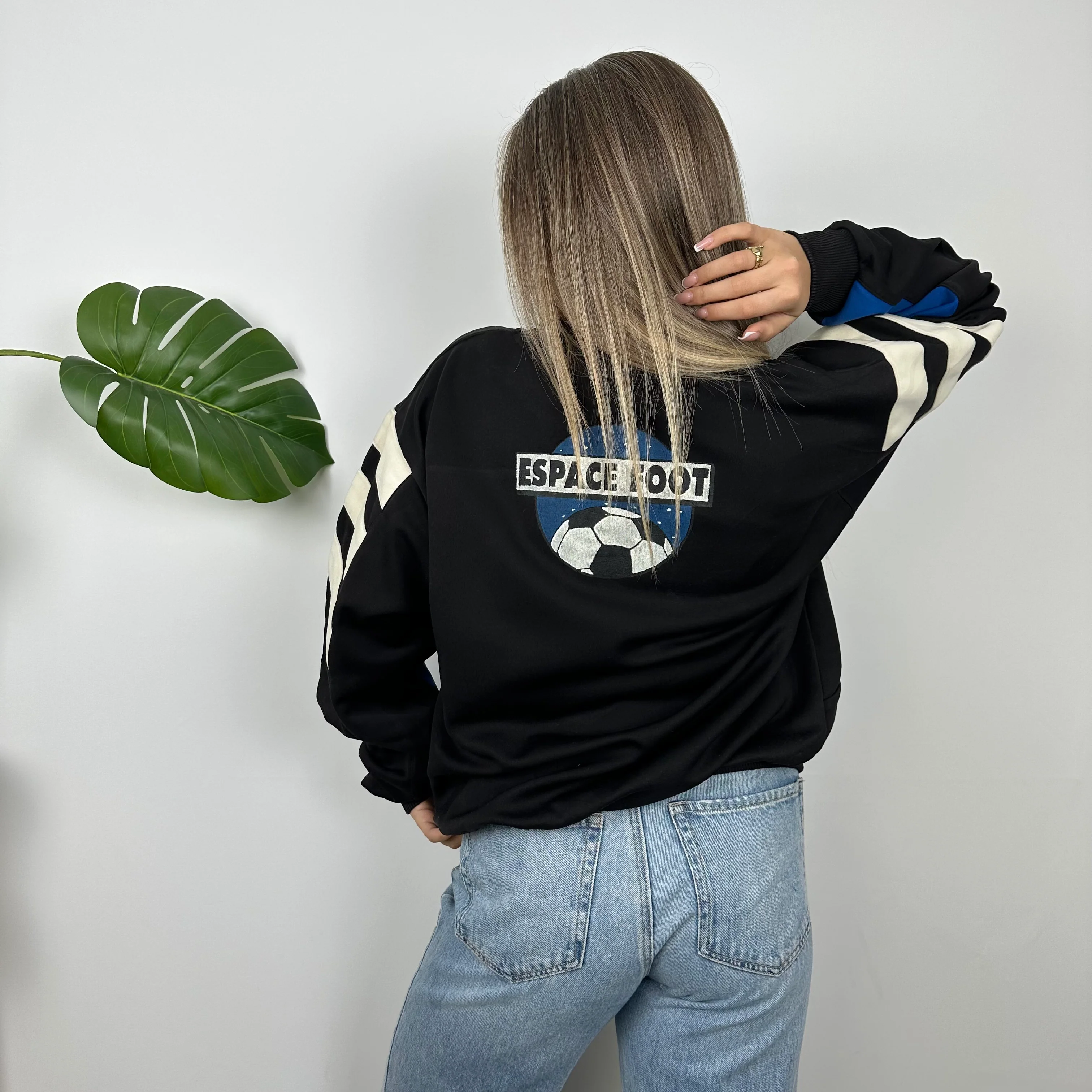 Adidas Black & Blue Embroidered Spell Out Colour Block Sweatshirt (L) - Image 8