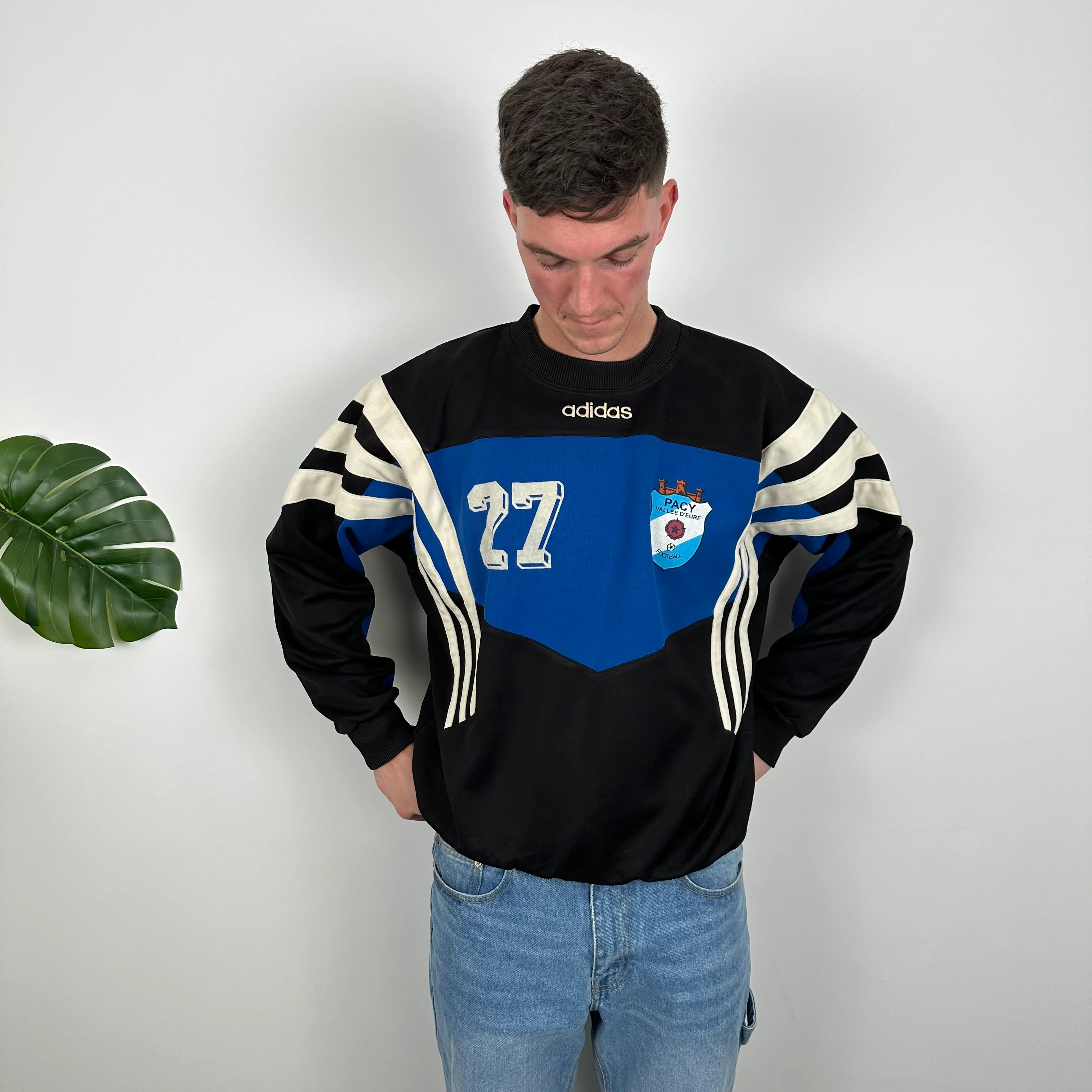 Adidas Black & Blue Embroidered Spell Out Colour Block Sweatshirt (L) - Image 2