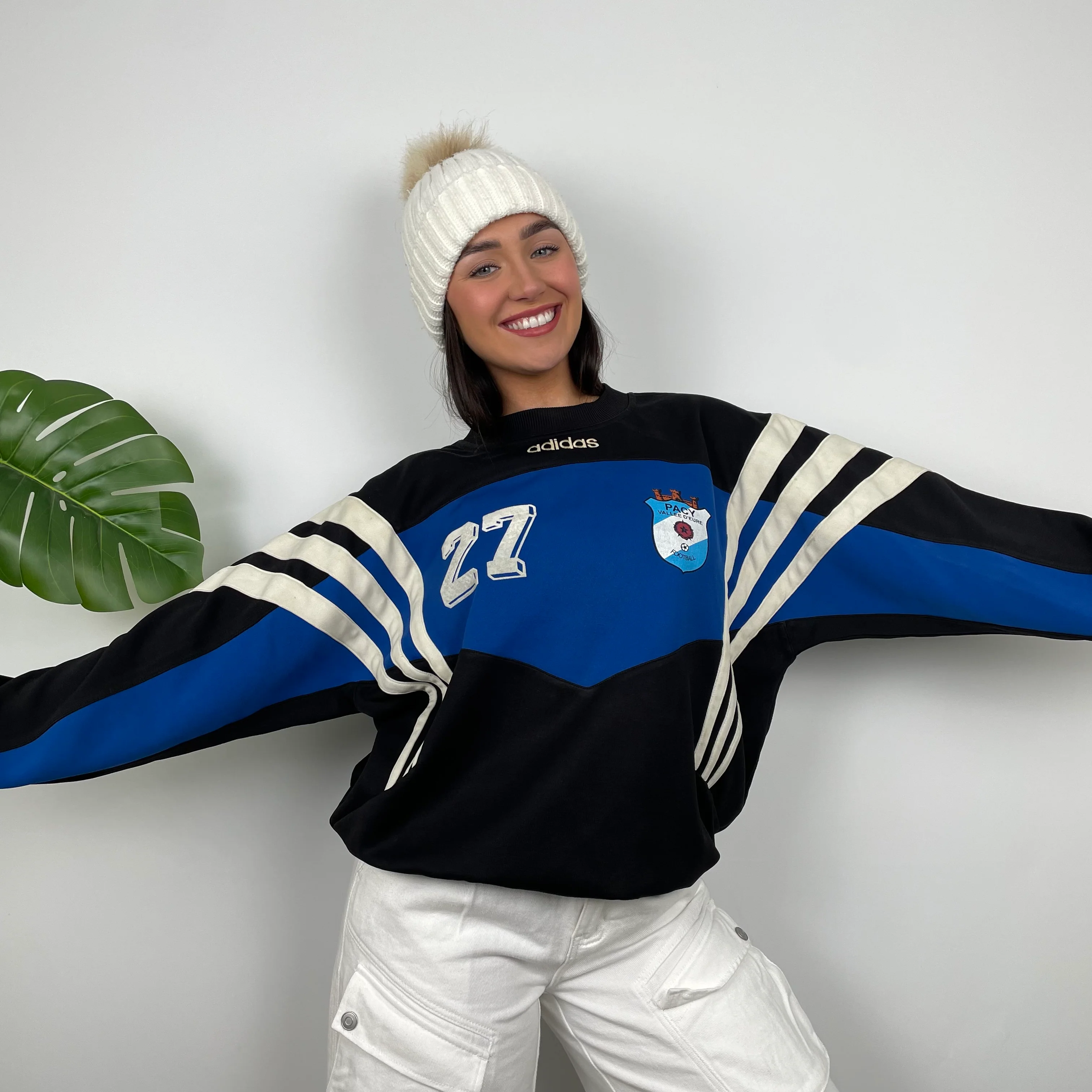 Adidas Black & Blue Embroidered Spell Out Colour Block Sweatshirt (L) - Image 2