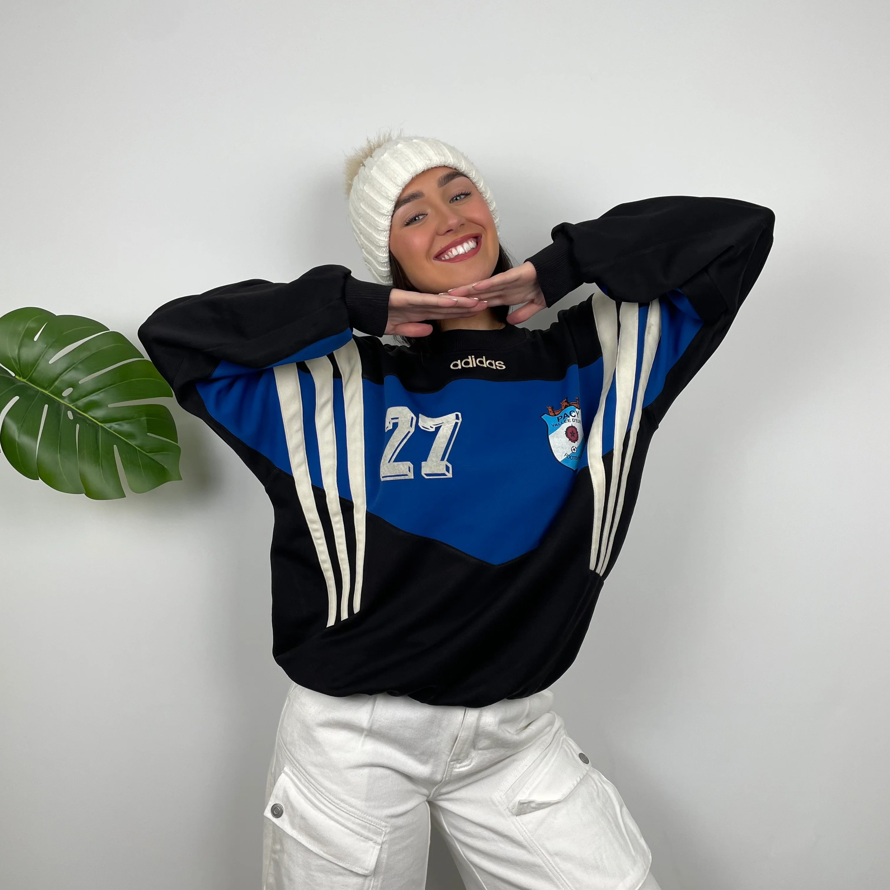 Adidas Black & Blue Embroidered Spell Out Colour Block Sweatshirt (L) - Image 3