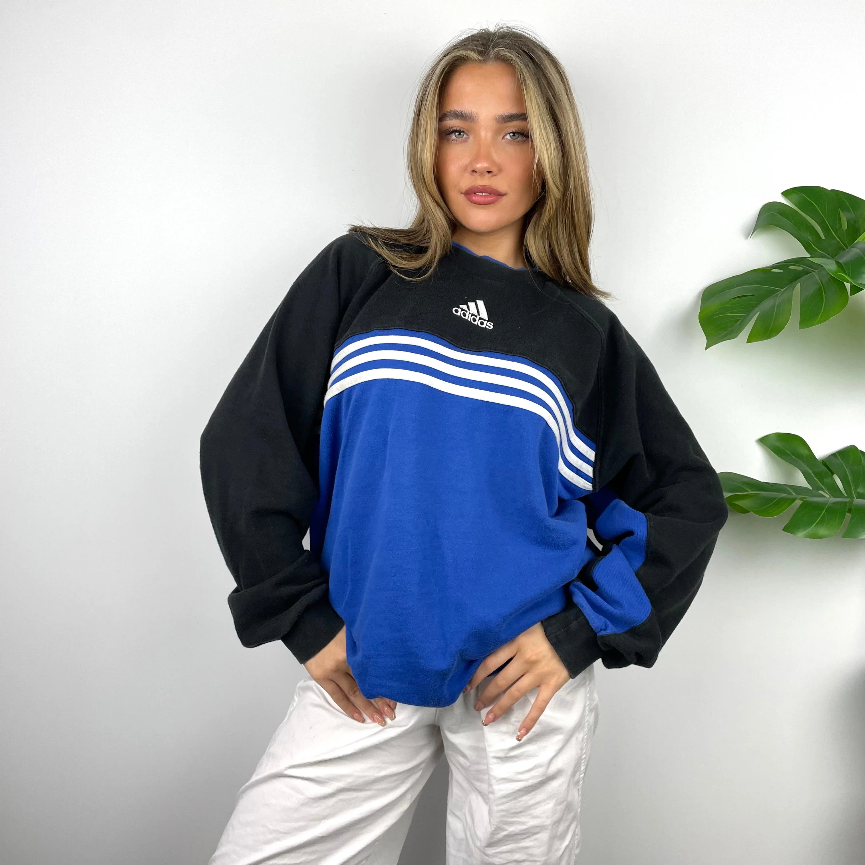 Adidas Black & Blue Embroidered Spell Out Sweatshirt (L)