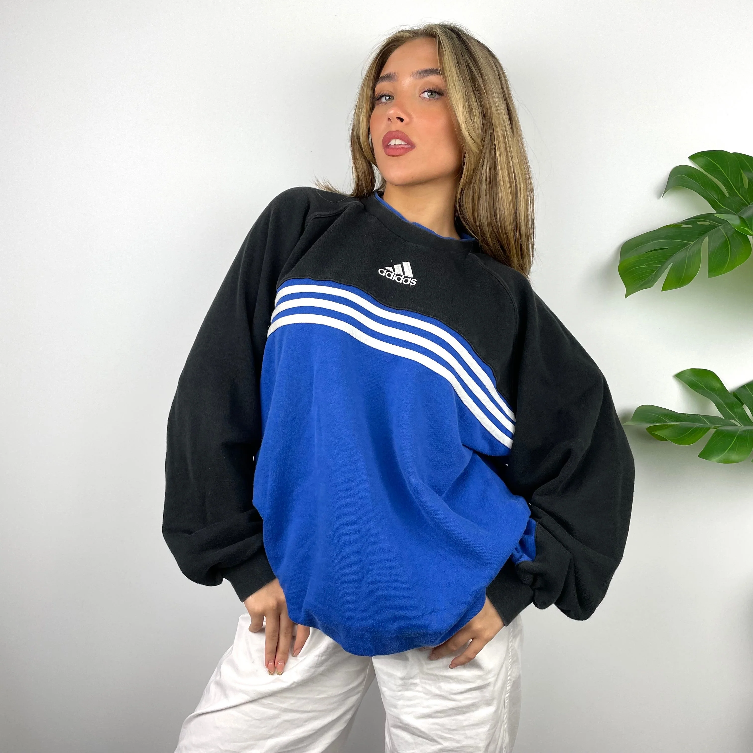 Adidas Black & Blue Embroidered Spell Out Sweatshirt (L) - Image 3