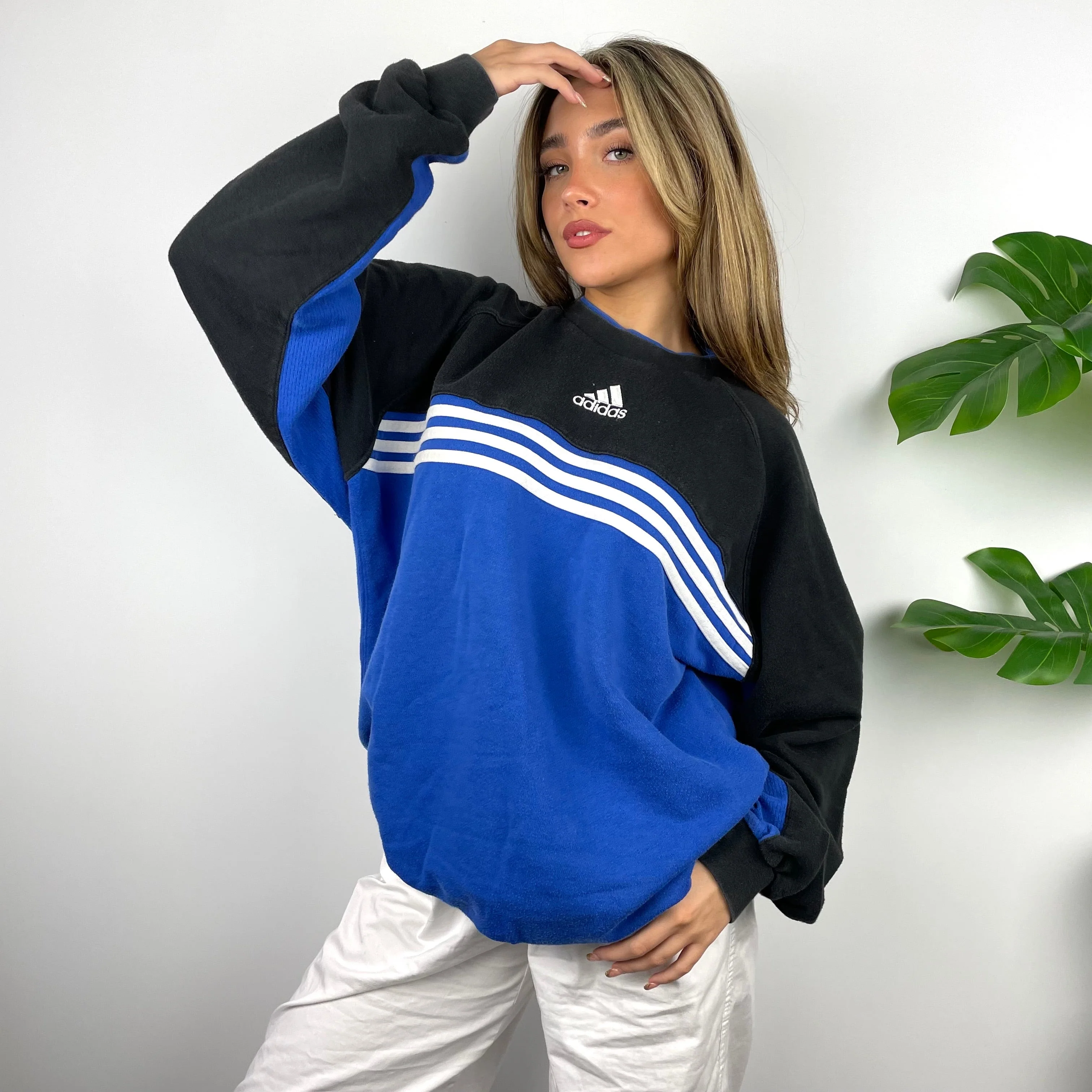 Adidas Black & Blue Embroidered Spell Out Sweatshirt (L) - Image 4