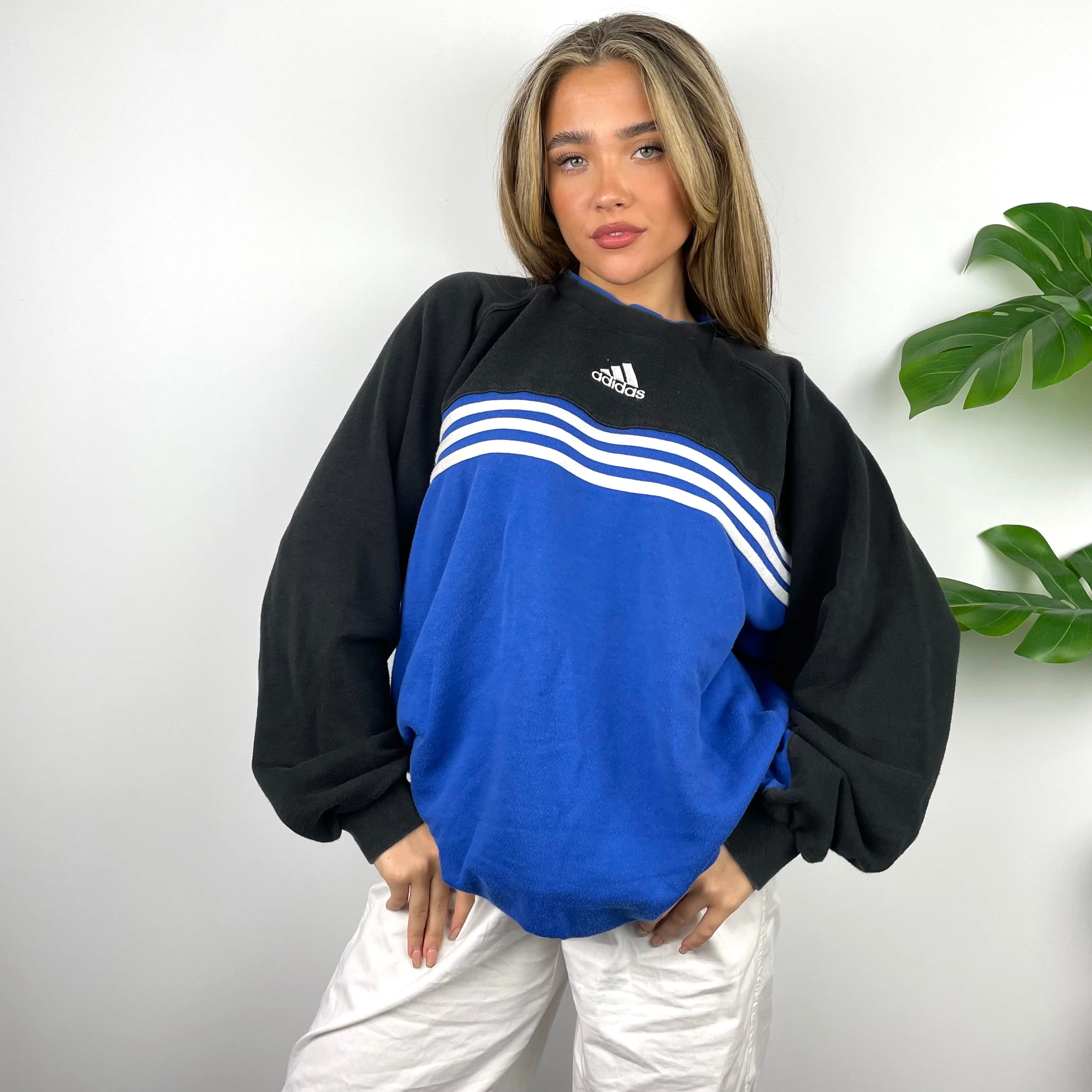 Adidas Black & Blue Embroidered Spell Out Sweatshirt (L) - Image 6