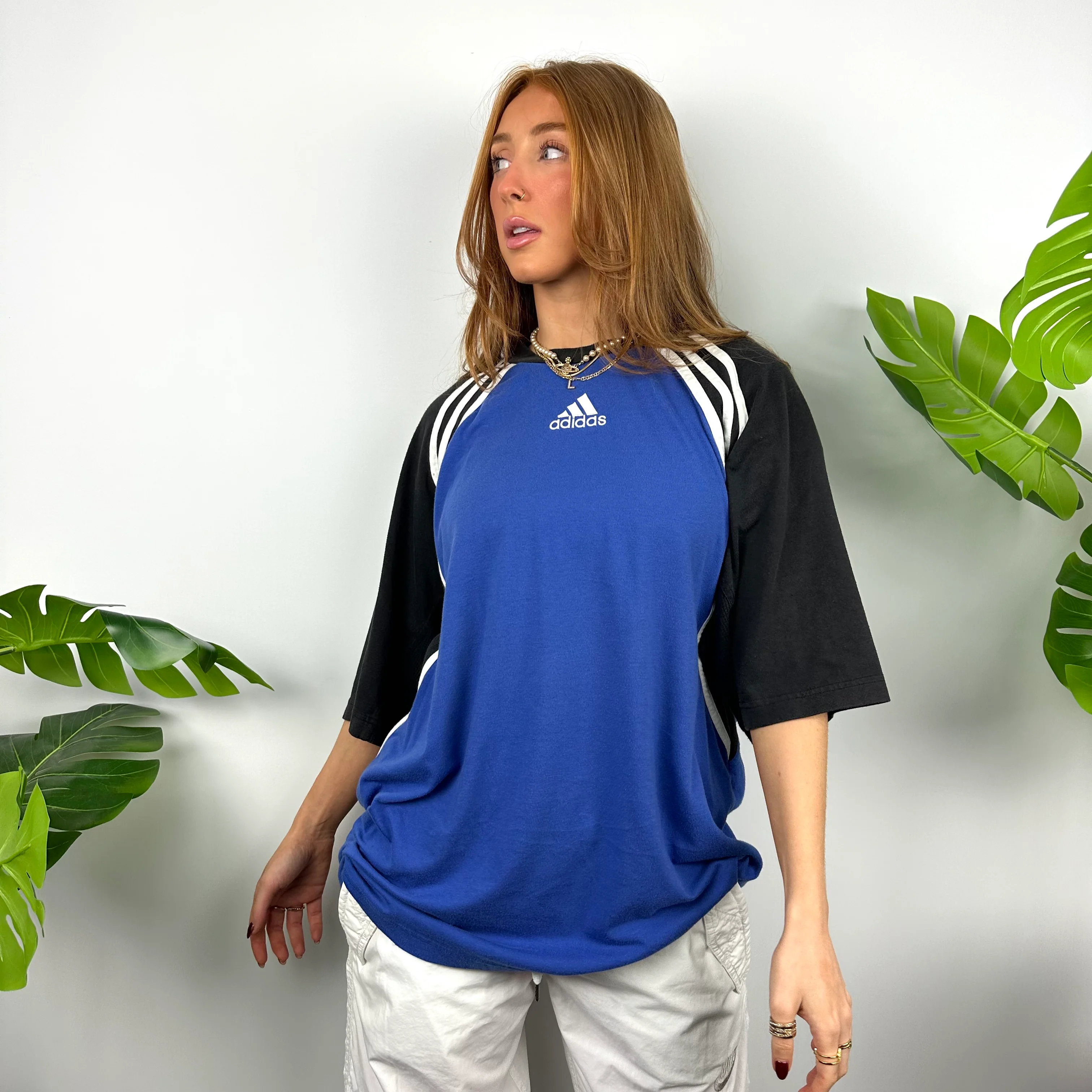 Adidas Black & Blue Embroidered Spell Out T Shirt (XL) - Image 2
