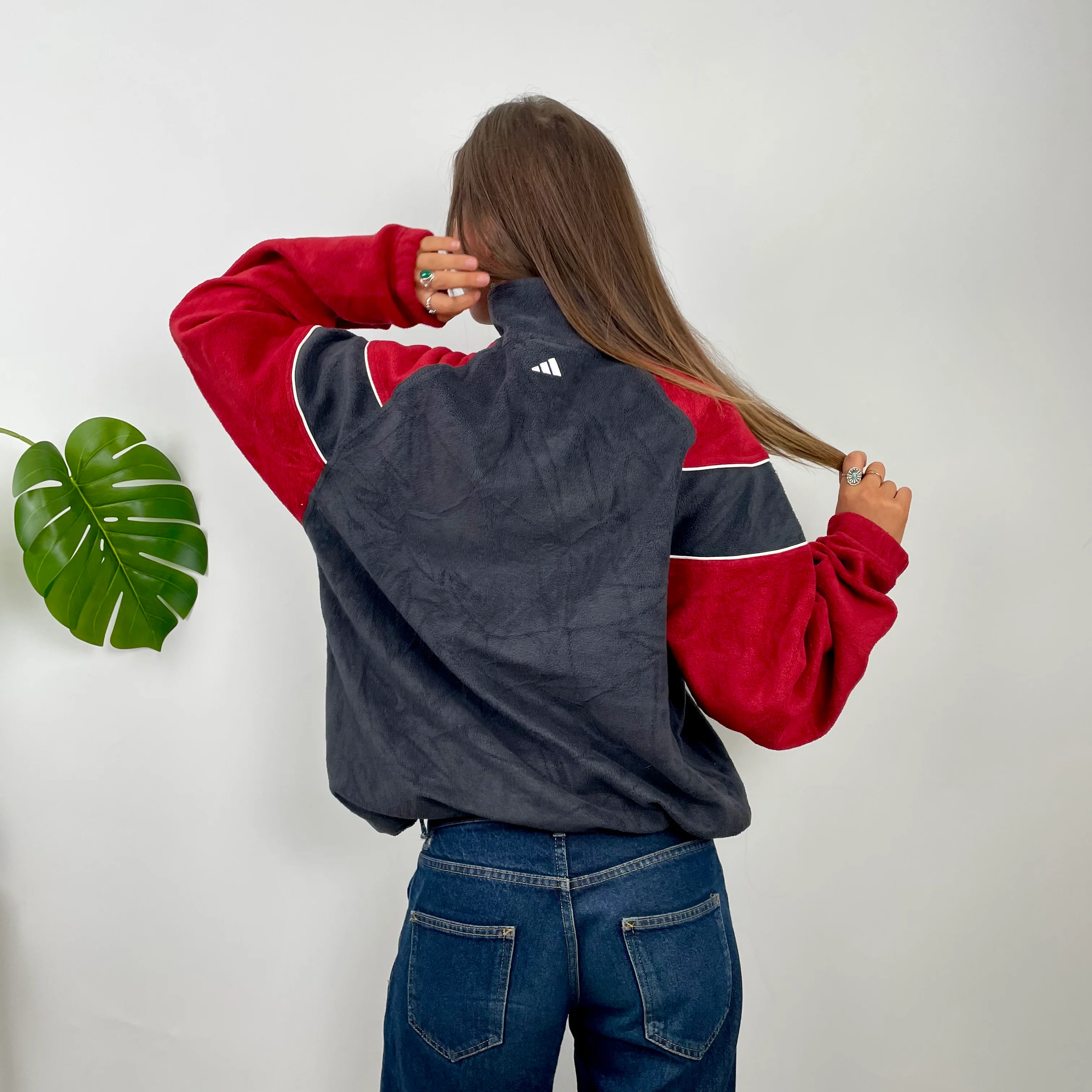 Adidas Black Colour Block Embroidered Spell Out Teddy Bear Fleece Quarter Zip Sweatshirt (XL) - Image 6