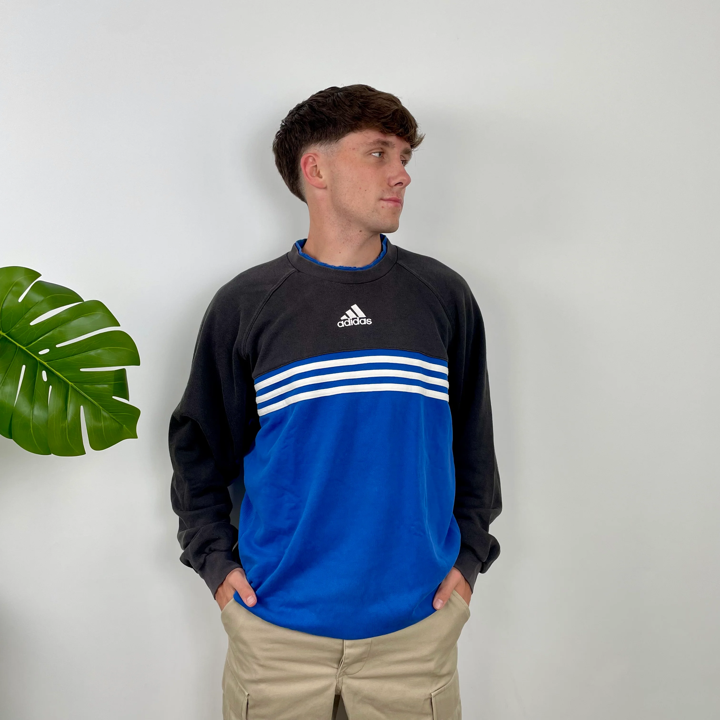 Adidas Black Embroidered Spell Out Colour Block Sweatshirt (L)