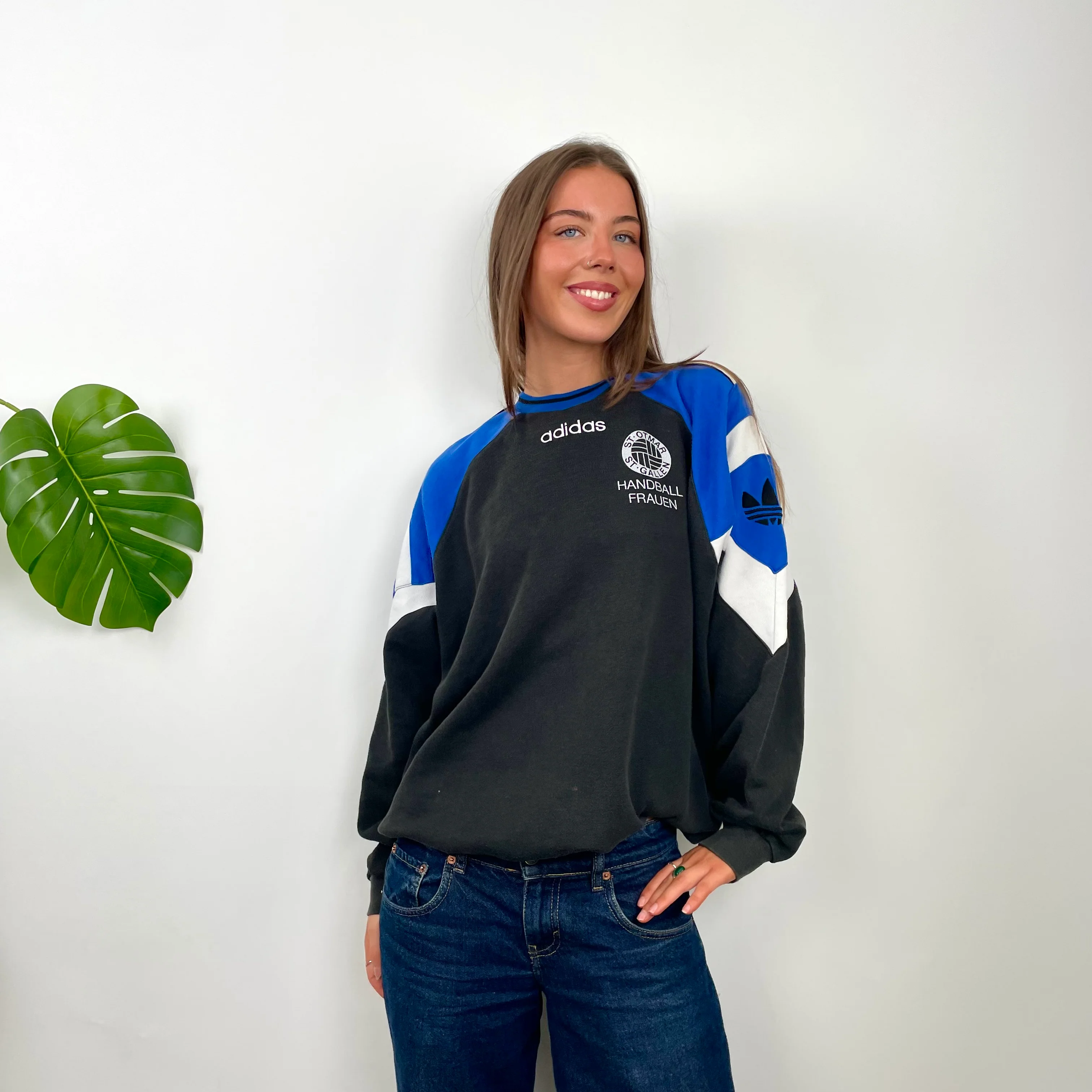 Adidas Black Embroidered Spell Out Colour Block Sweatshirt (L)