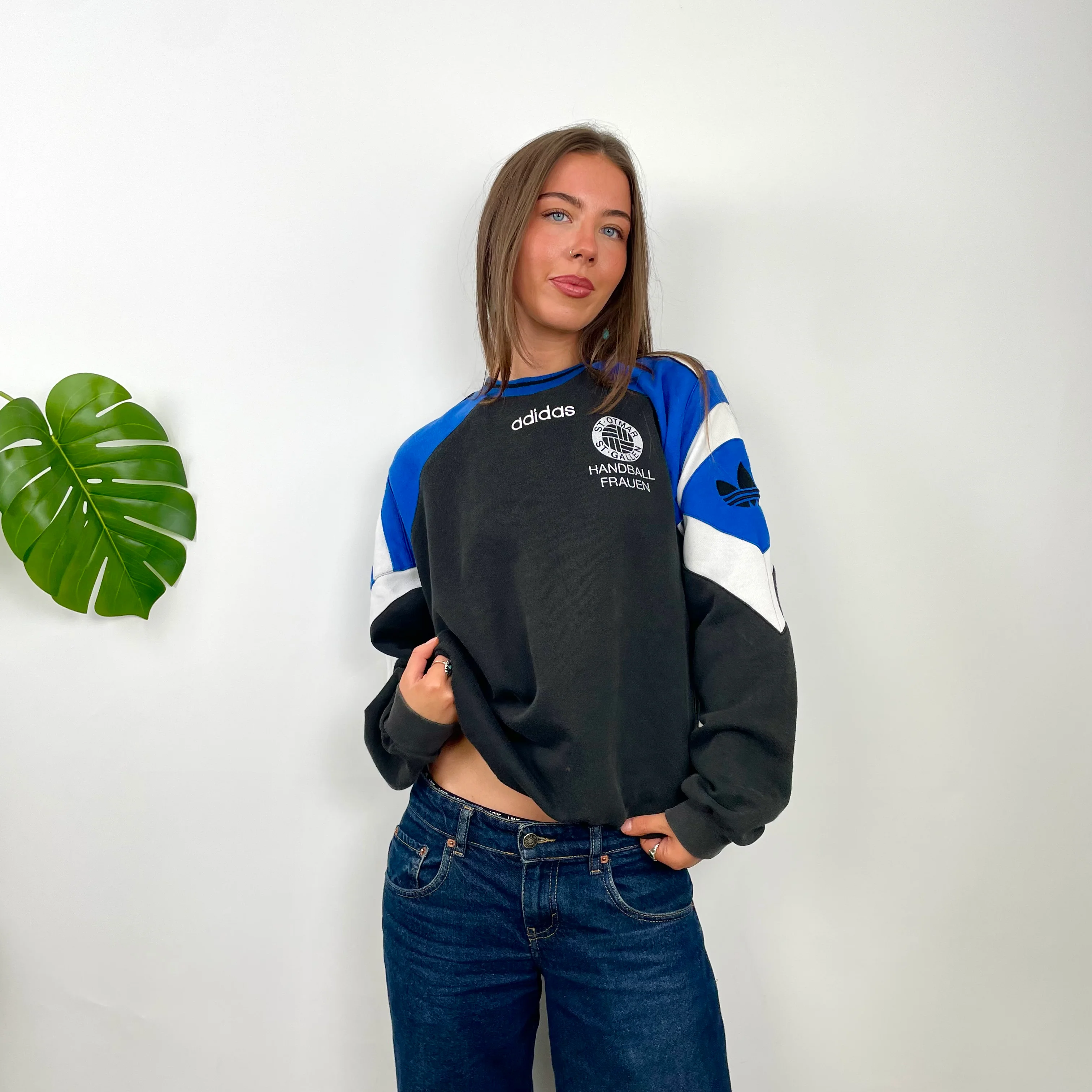 Adidas Black Embroidered Spell Out Colour Block Sweatshirt (L) - Image 5