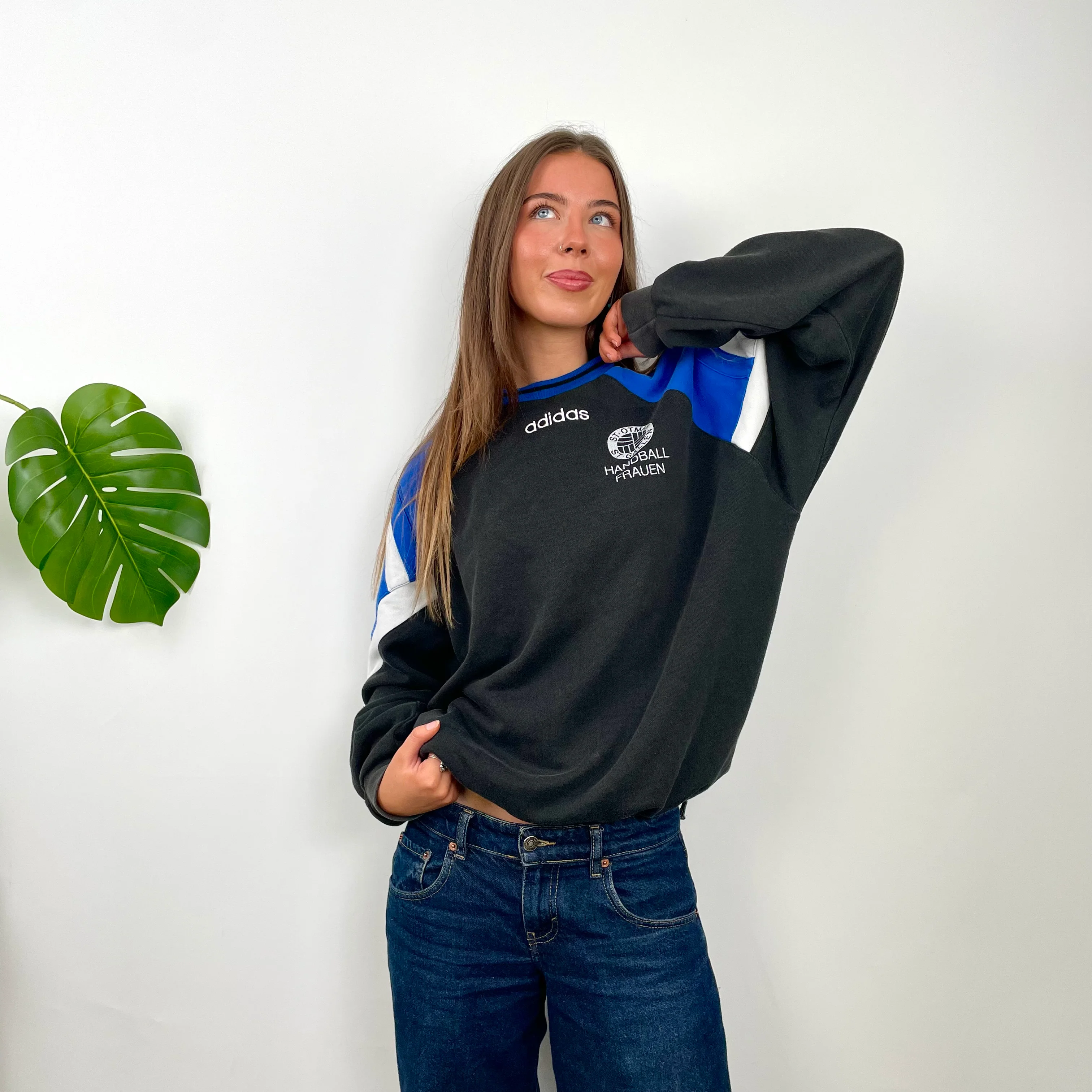Adidas Black Embroidered Spell Out Colour Block Sweatshirt (L) - Image 7
